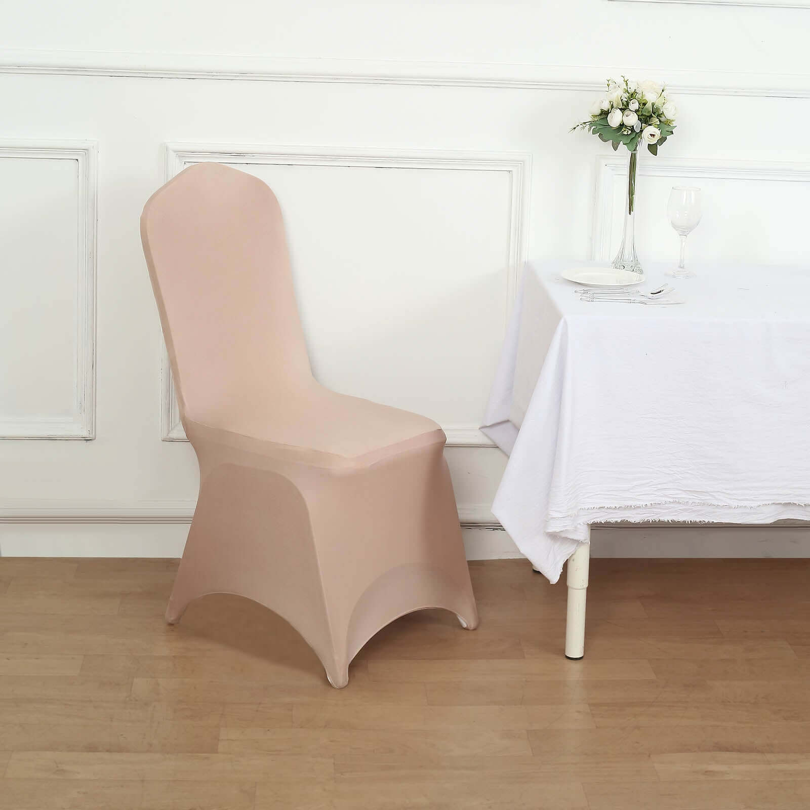 Hot Sale! Nude Spandex Stretch Slip-On Chair Cover for Banquet Chairs, 160GSM Fabric
