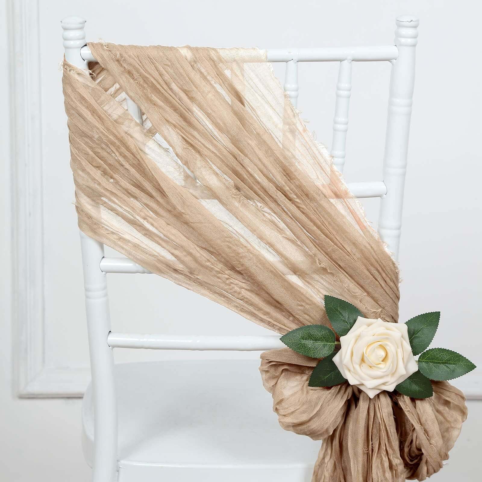 5-Pack Beige Cheesecloth Chair Sashes - Perfect Boho Decor for Events