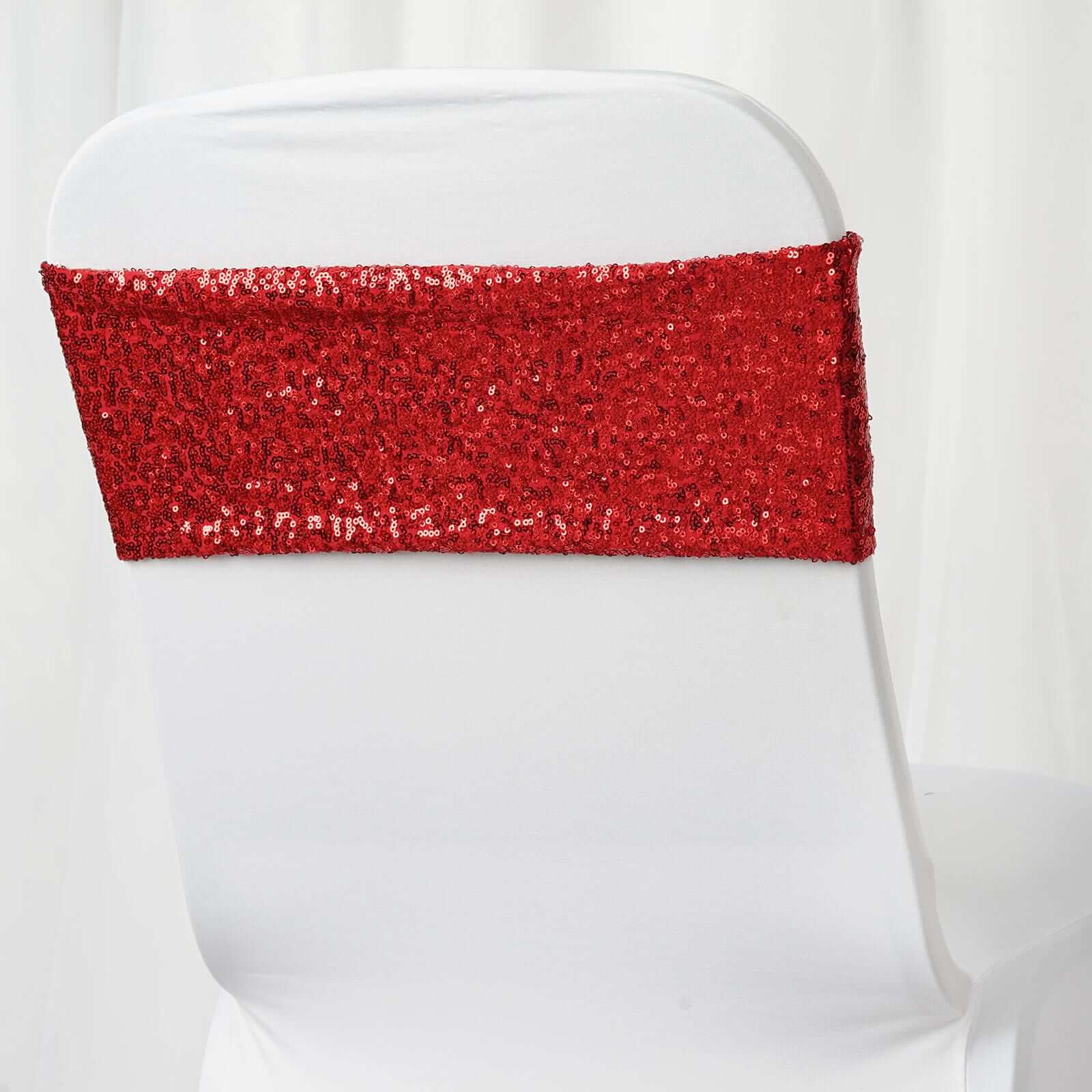 Hot Sale! 5-Pack Red Sequin Spandex Stretch Chair Sashes 6x15