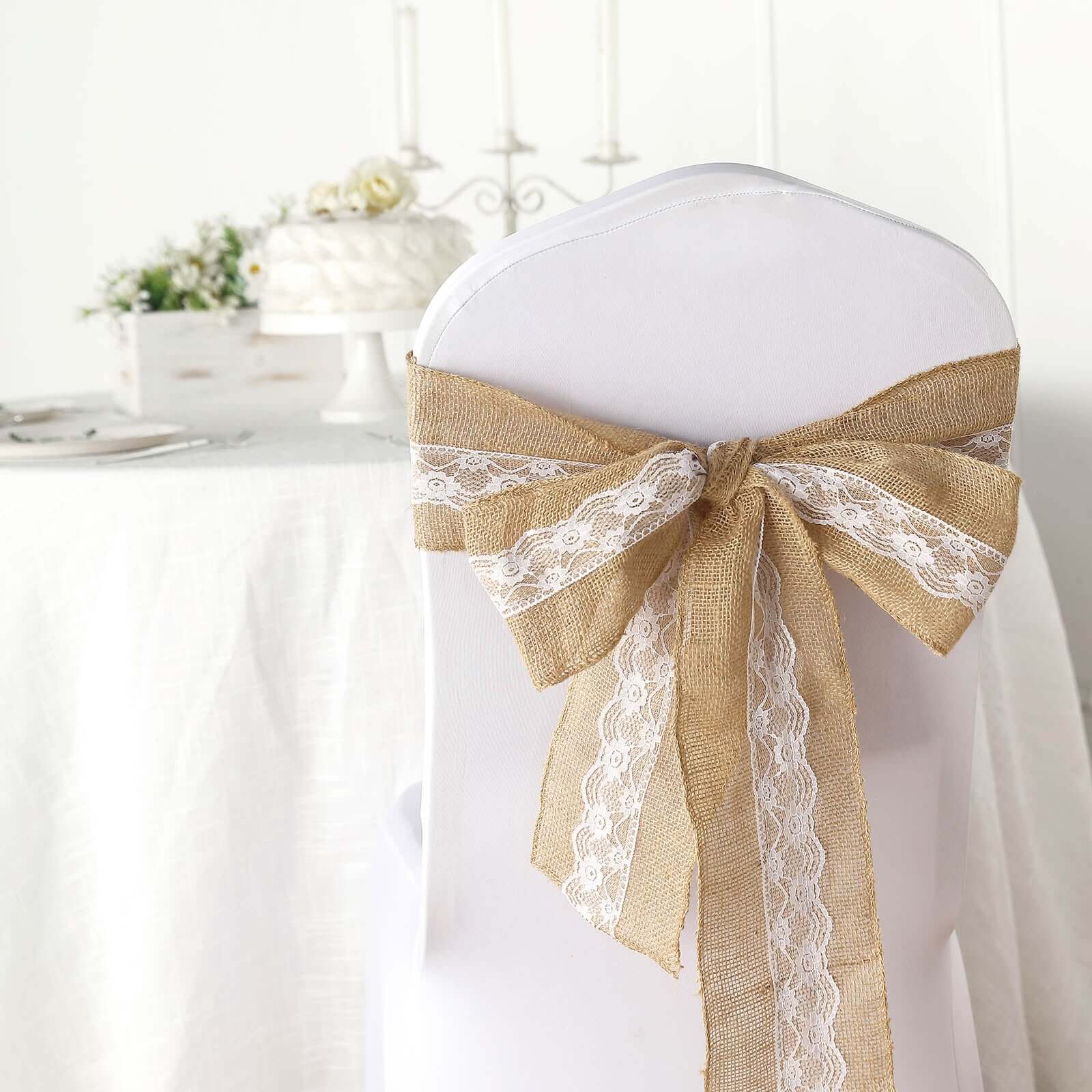Hot Sale! Natural Burlap & Lace Chair Sash for Weddings & Gatherings
