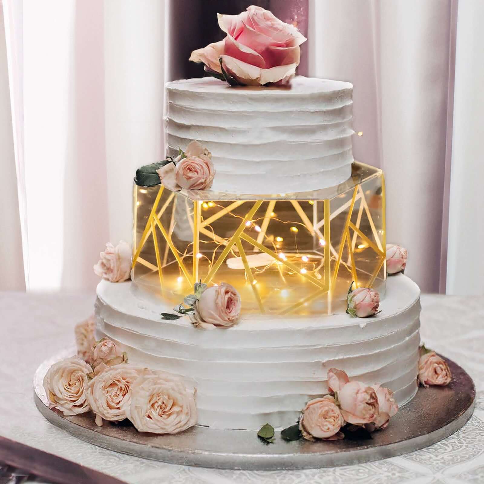 10x5 Clear and Gold Acrylic Hexagonal Cake Stand for Decorative Event Display
