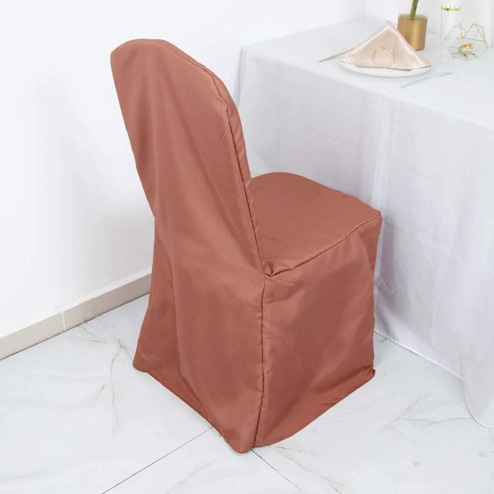 Hot Sale! 10-Pack Terracotta (Rust) Polyester Stain-Resistant Reusable Chair Covers for Banquets
