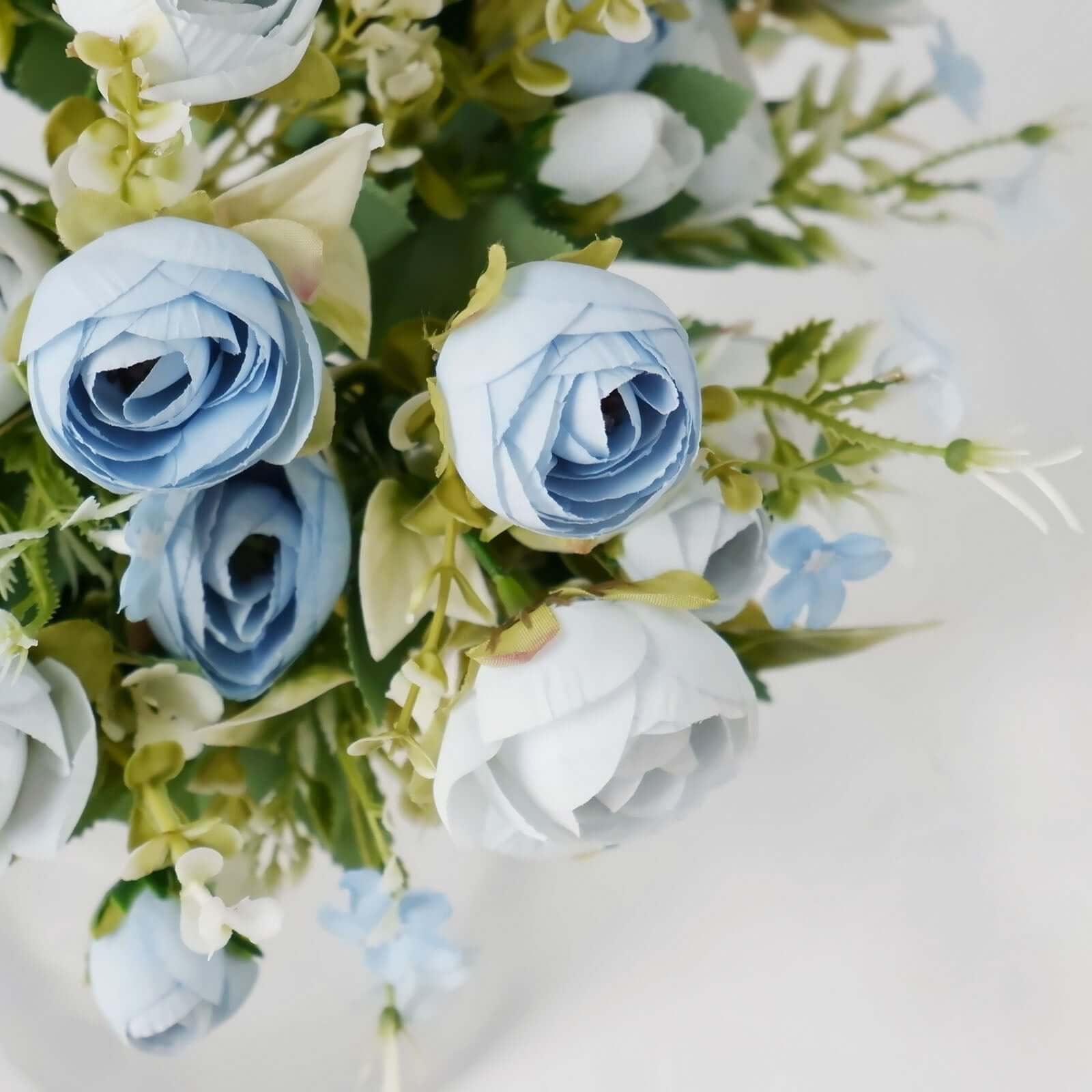 4-Pack Dusty Blue Artificial Ranunculus Silk Flower Bouquets for Bridal and Decor