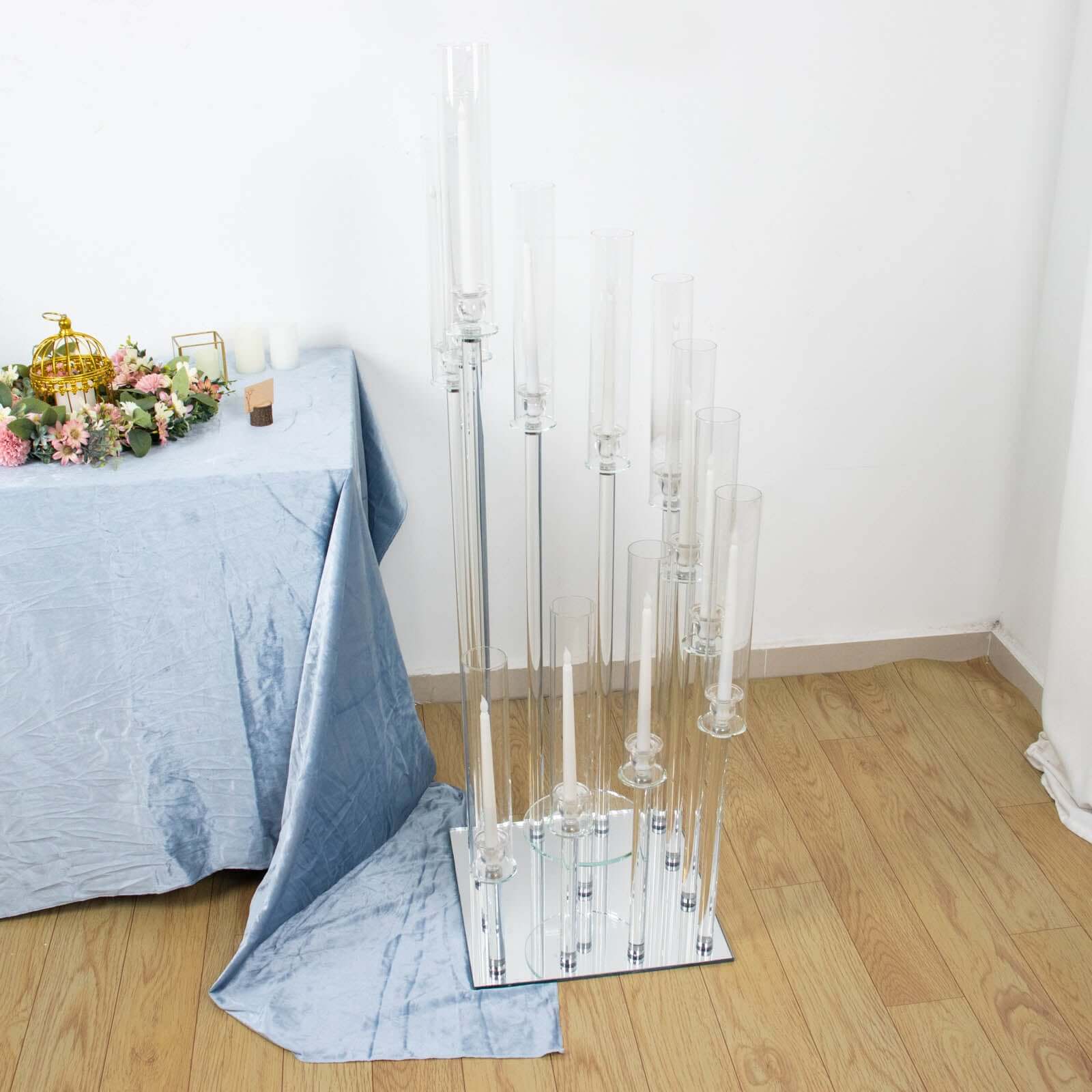 4.5ft Crystal Glass Cluster Candelabra Pedestal Stand - Ideal Table Centerpiece