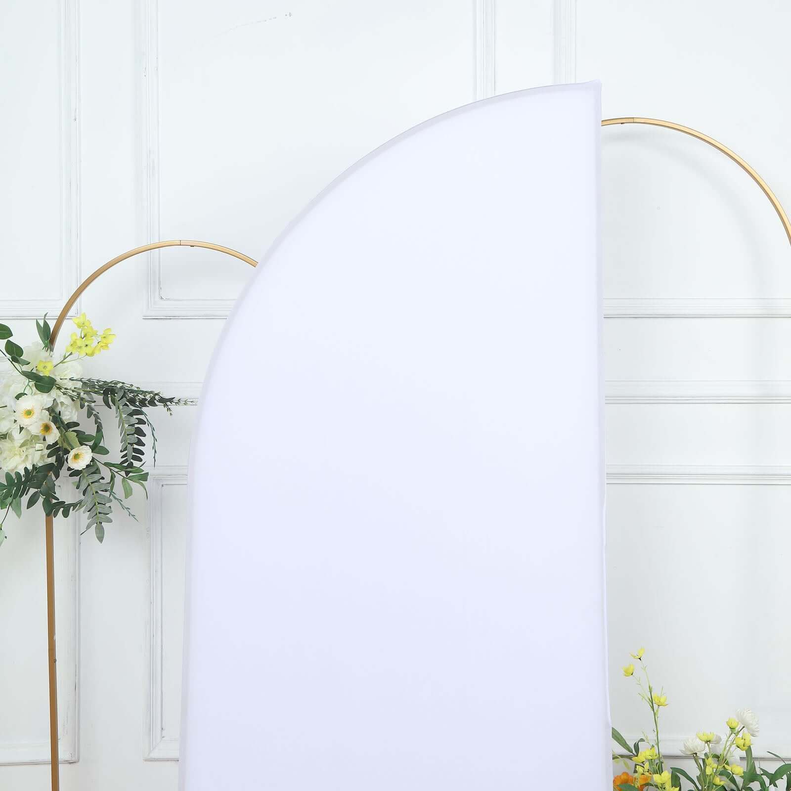 Custom-Fit 6ft Matte White Spandex Half Moon Chiara Wedding Arch Backdrop Stand Cover - Perfect for Weddings!