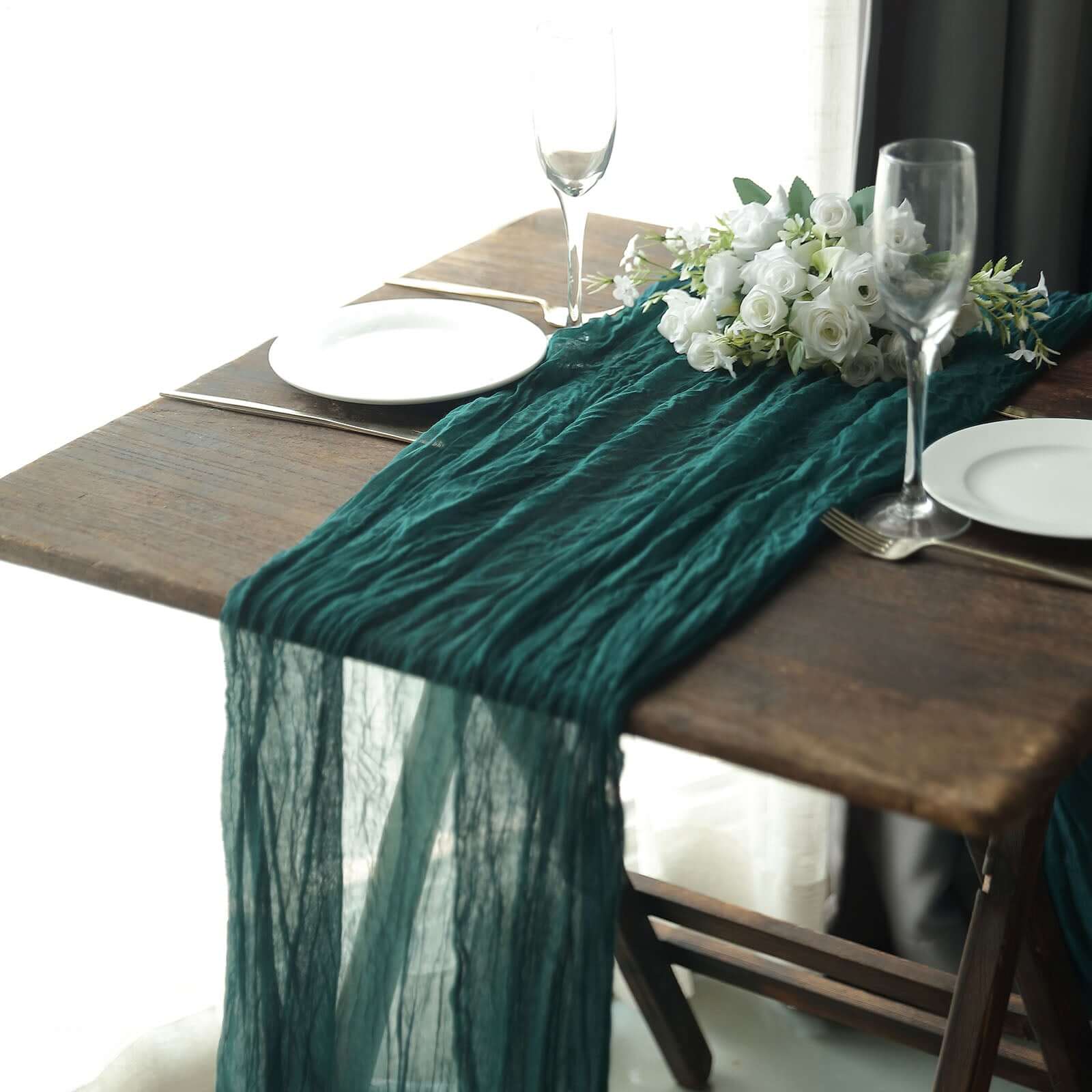 Hot Sale! 10ft Peacock Teal Gauze Cheesecloth Table Runner - Rustic Boho Style