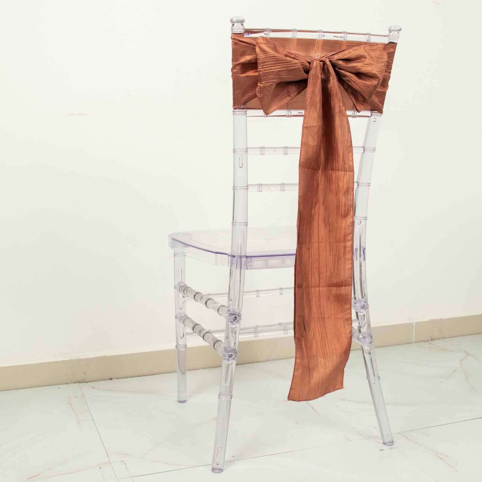 5-Piece Terracotta (Rust) Accordion Crinkle Taffeta Chair Sashes 6x106 - Ideal for Weddings & Gatherings