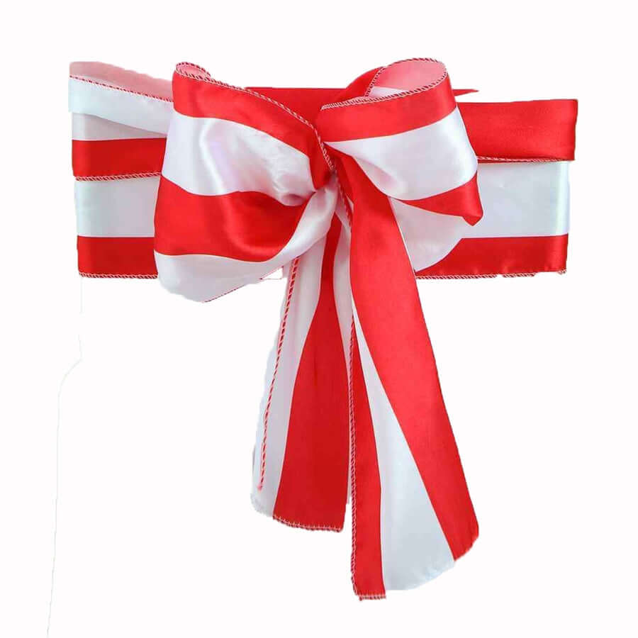 Hot Deal! 5-Piece Set of Satin Red/White Striped 6x108 Chair Sashes for Weddings and Gatherings