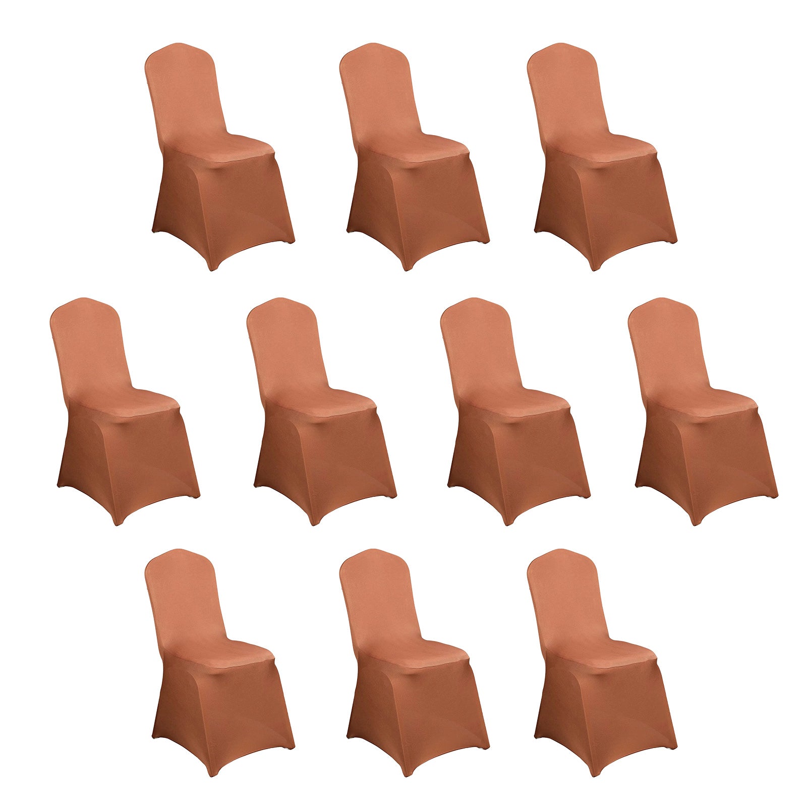10-Piece Set of Durable Terracotta (Rust) Spandex Stretch Chair Covers for Banquets