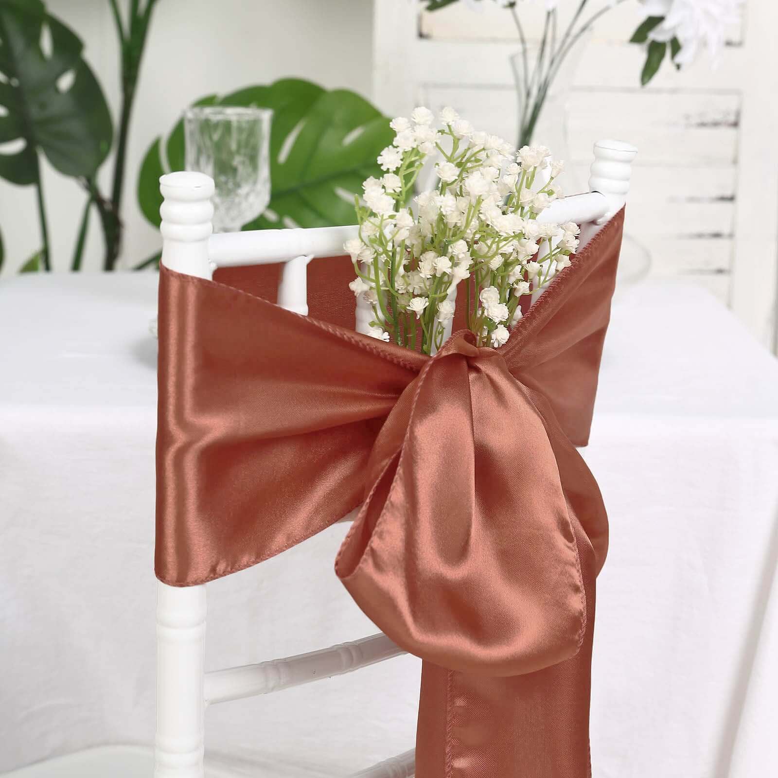 5-Pack Terracotta (Rust) Satin Chair Sashes - Durable & Shiny Bows
