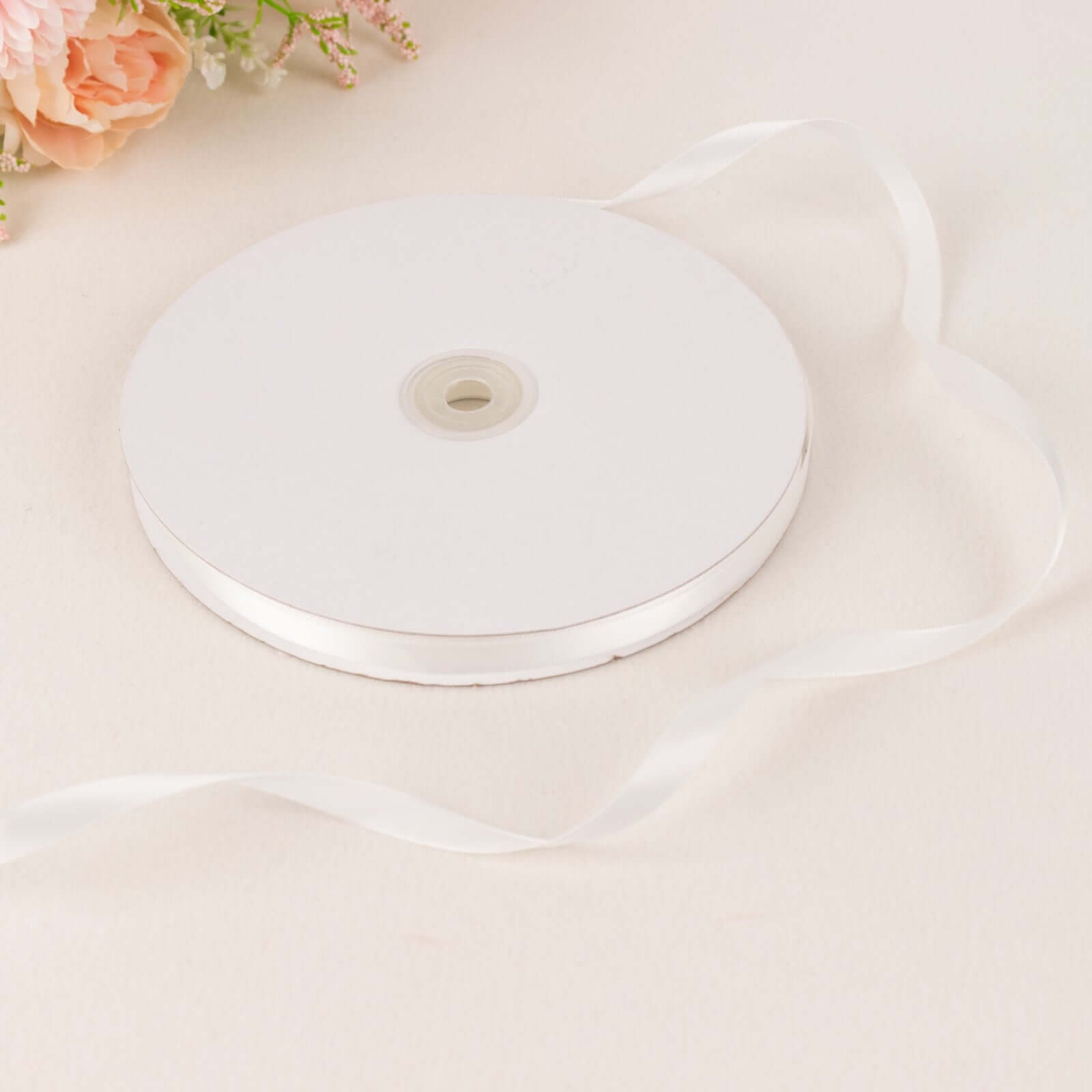 Hot Sale! 100-Yard 3/8-Inch White Single-Face Decorative Satin Ribbon for Various Occasions