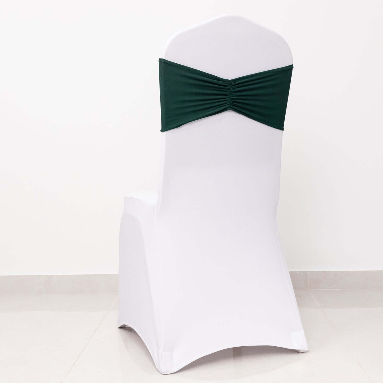 5-Piece Hunter Emerald Green Spandex Ruffled Chair Sashes - Wide Stretch Bands, 8x13