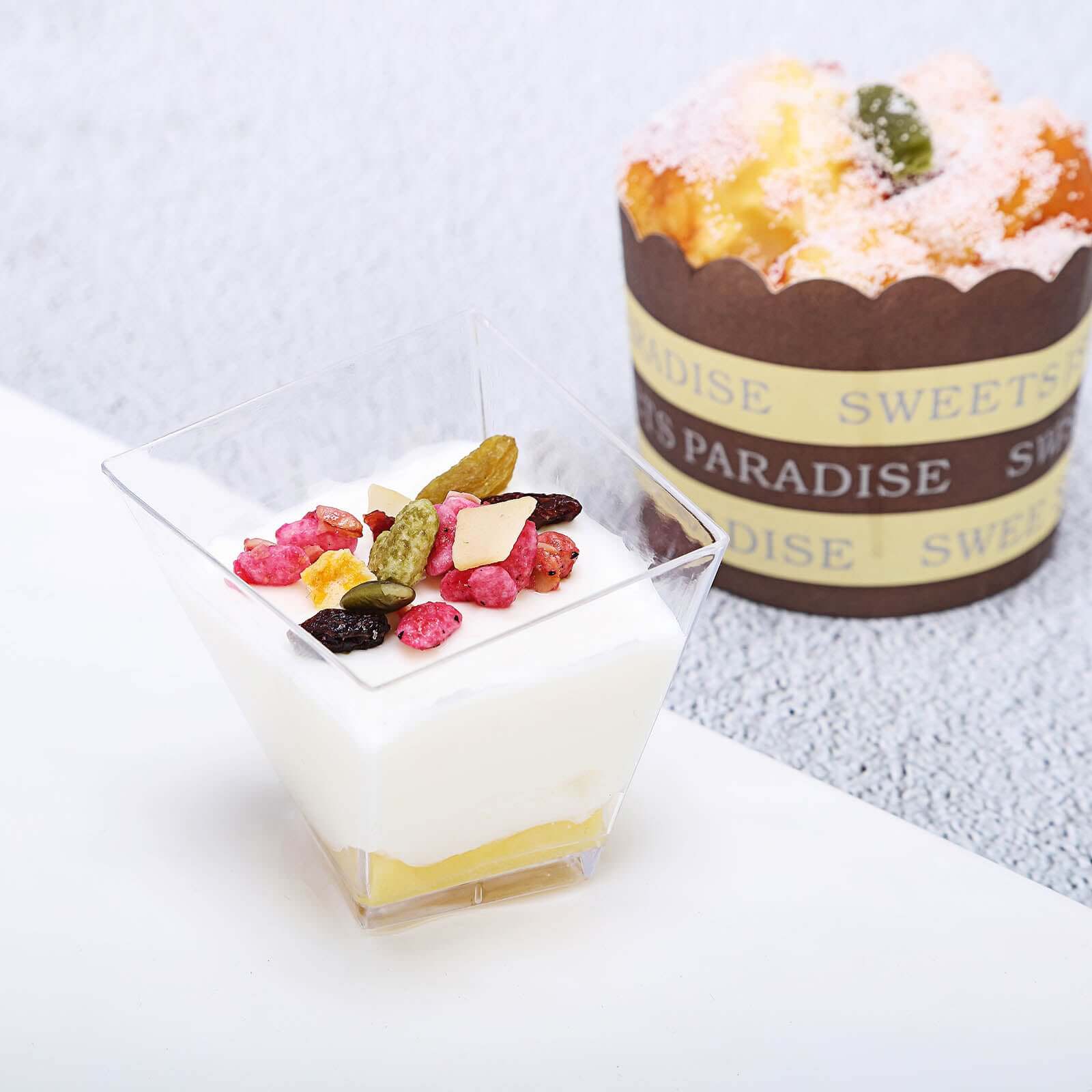 50-Pack 2oz Durable Disposable Clear Square Twist Plastic Dessert Cups for Parties