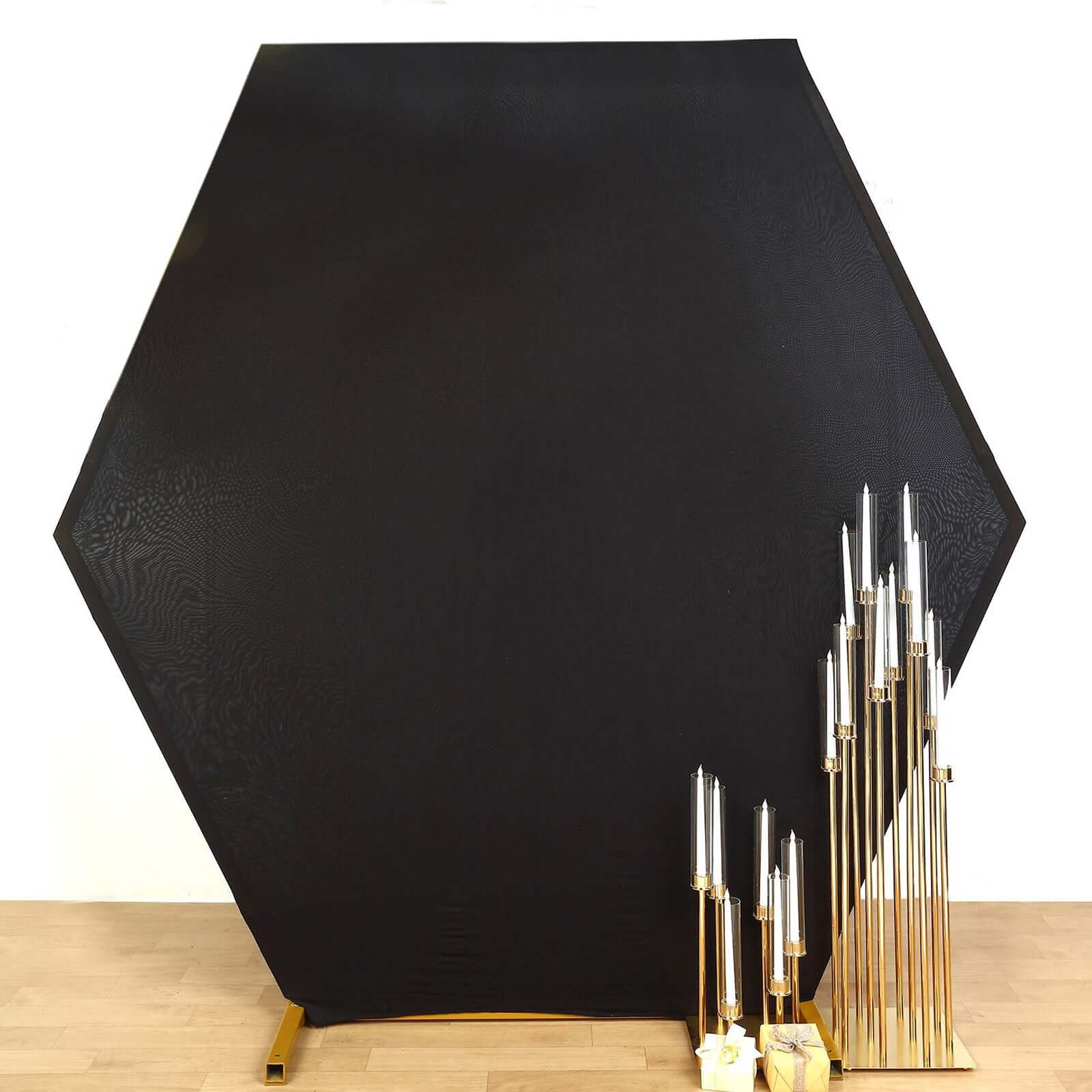 8ft x 7ft Double-Sided Black Spandex Snug-Fit Hexagon Wedding Arbor Backdrop Cover