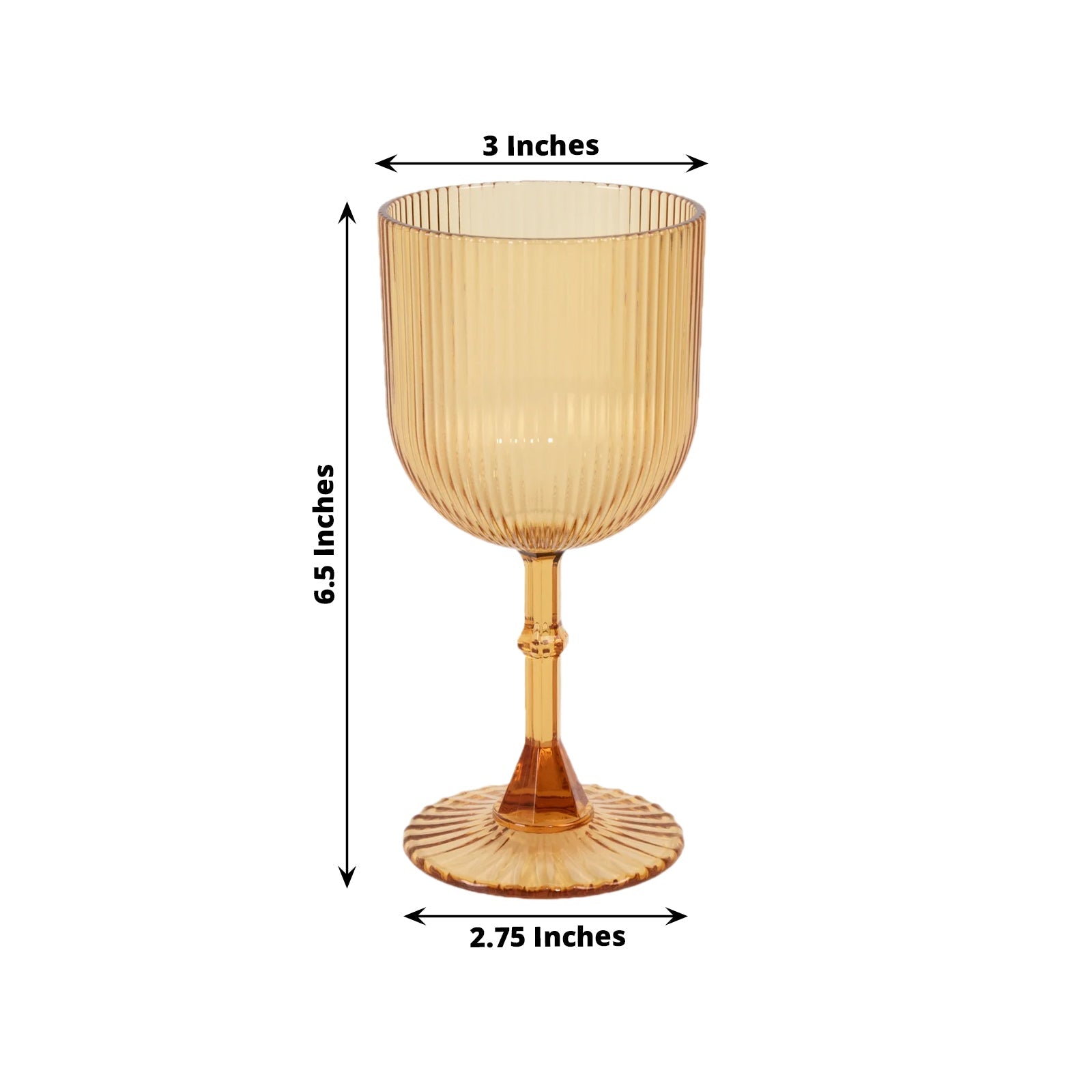 12-Pack Reusable 9oz Amber Gold Vintage Ribbed Plastic Wine Goblets - Shatterproof Glassware