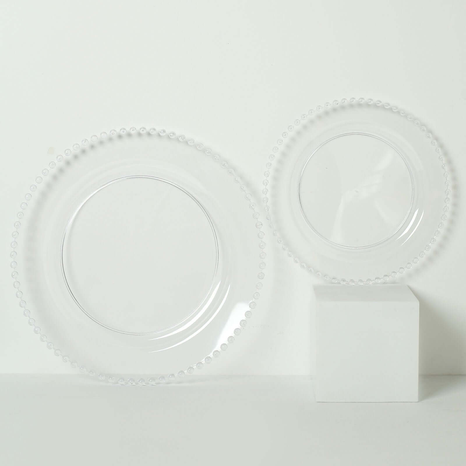 Get 10-Pack of Clear Round Plastic Dessert Plates with Beaded Rim for Parties and Events