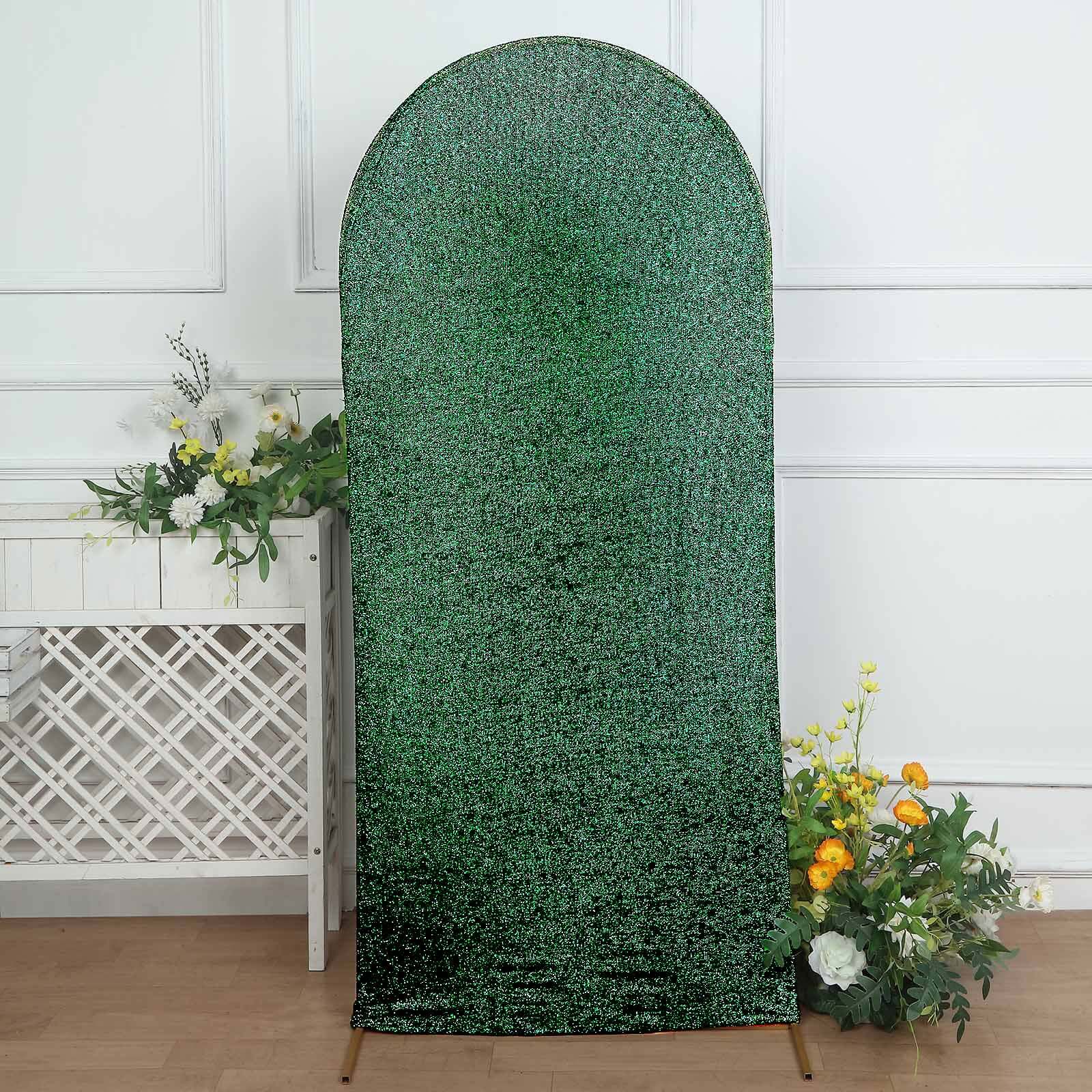 Hot Sale! 6ft Hunter Emerald Green Shimmer Tinsel Spandex Cover for Round Top Wedding Arch Stand