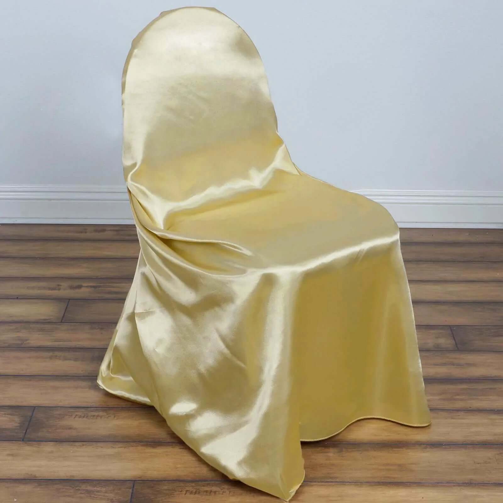 Champagne Satin Self-Tie Chair Cover - Universal Design for Multiple Chair Types, Durable Slip-On