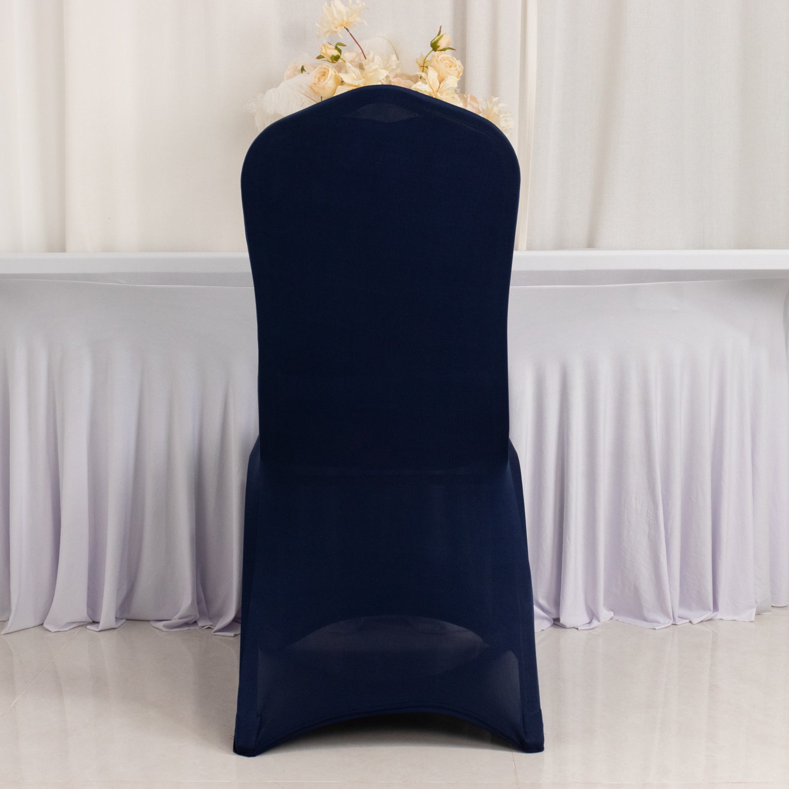 Hot Deal! Navy Blue Premium 220GSM Spandex Stretch Chair Cover with Foot Pockets for Banquet Chairs