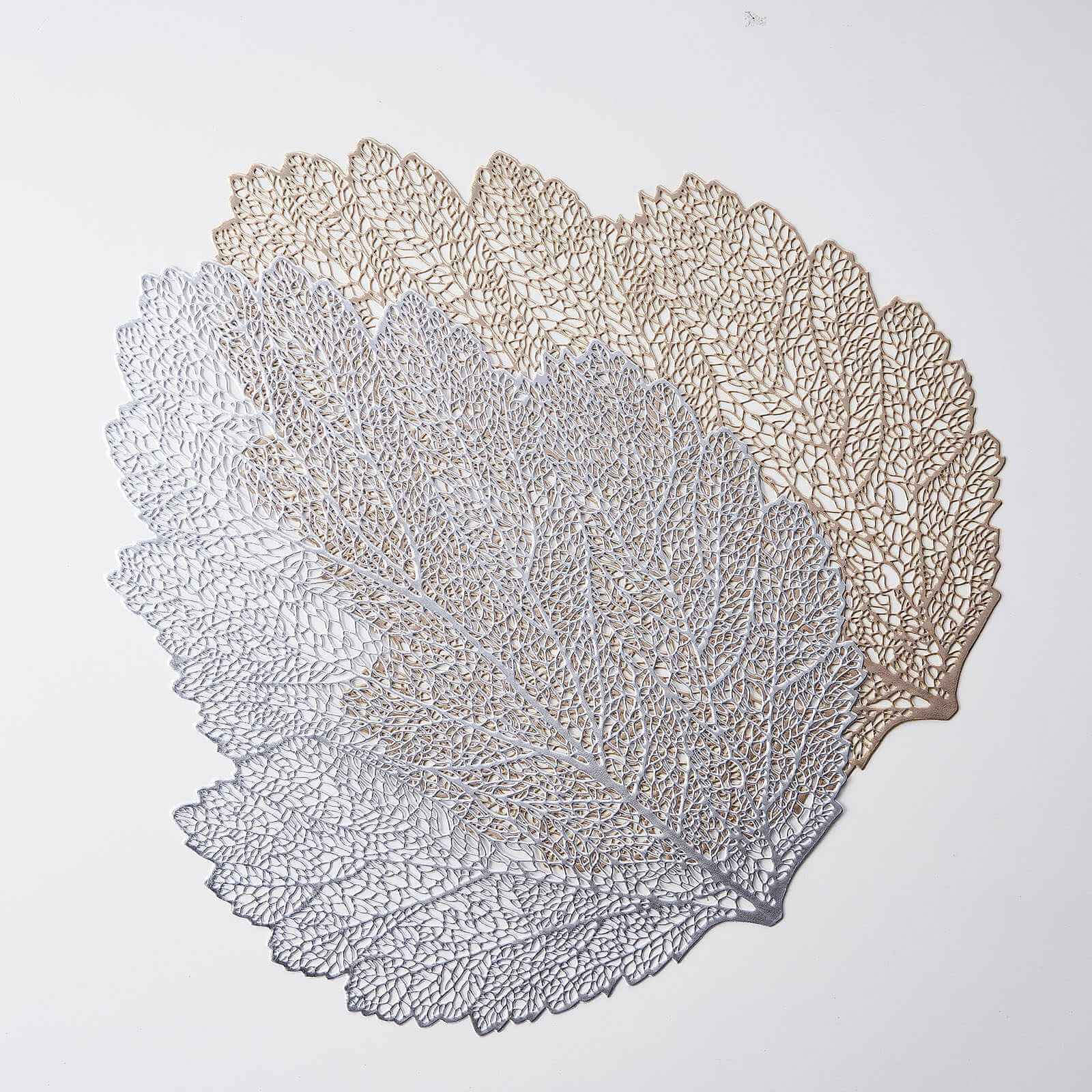 6-Piece Set of 18-Inch Gold Fall Leaf Non-Slip Vinyl Dining Placemats