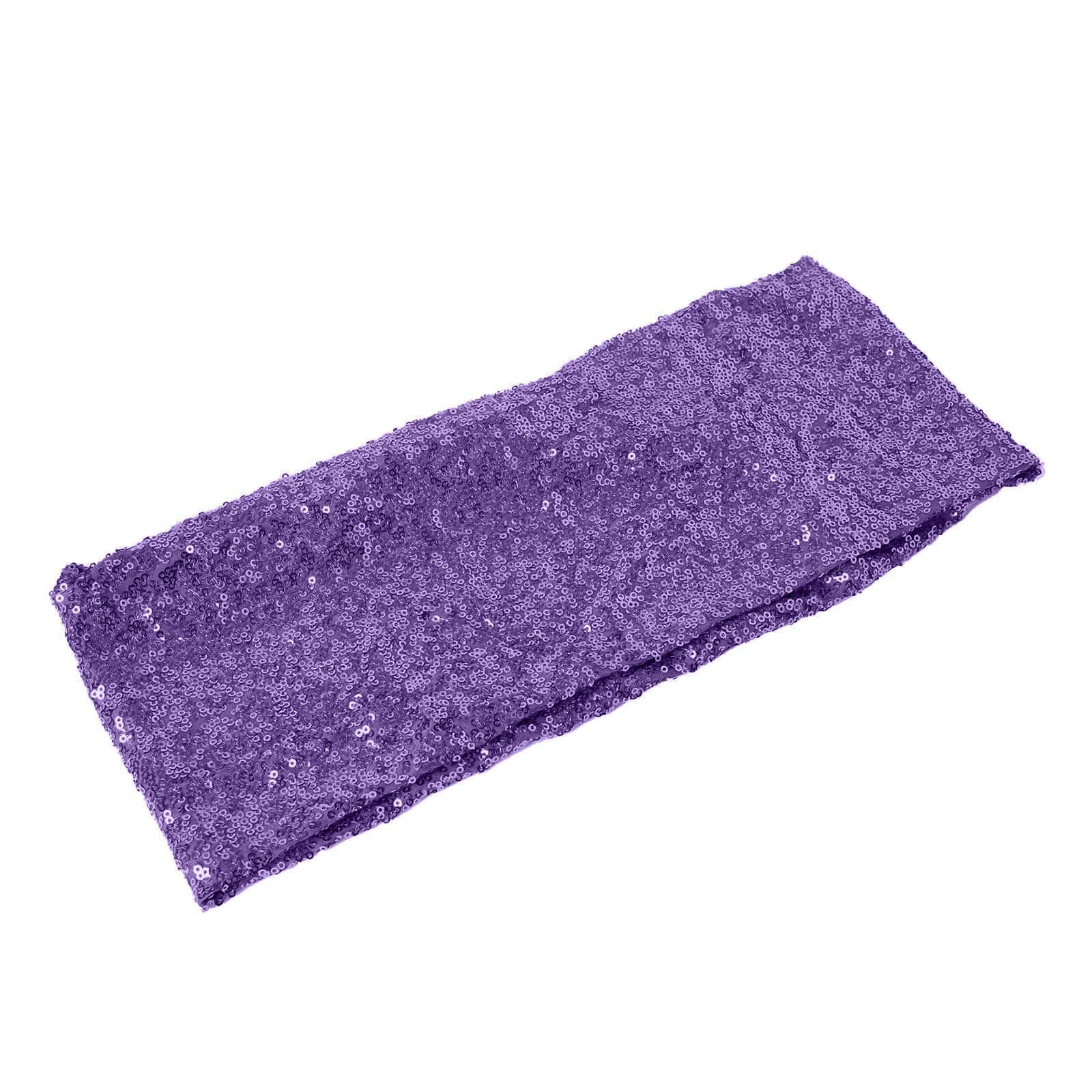 5-Piece Purple Sequin Spandex Stretch Chair Bands, 6x15 Inches