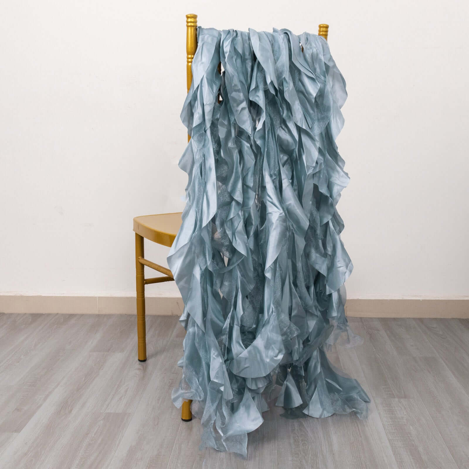 5-Pack Dusty Blue Chiffon Satin Chair Sashes - Easy Install, Curly Willow Style