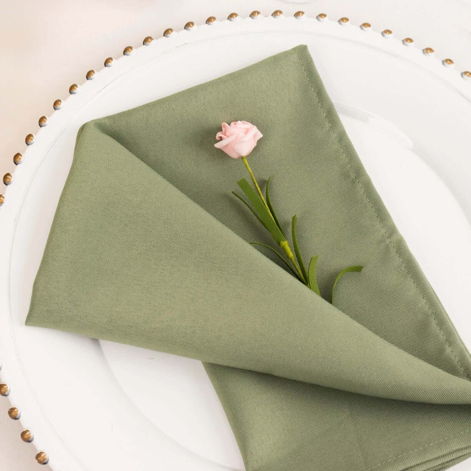 5-Piece Set of Premium Polyester 20x20 Dinner Napkins in Dusty Sage Green - Stain & Wrinkle Resistant