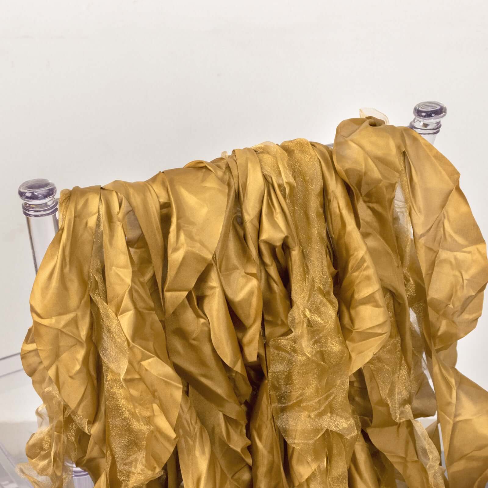 5-Pack Gold Chiffon Satin Curly Willow Chair Sashes - Easy Install, Ideal for Weddings