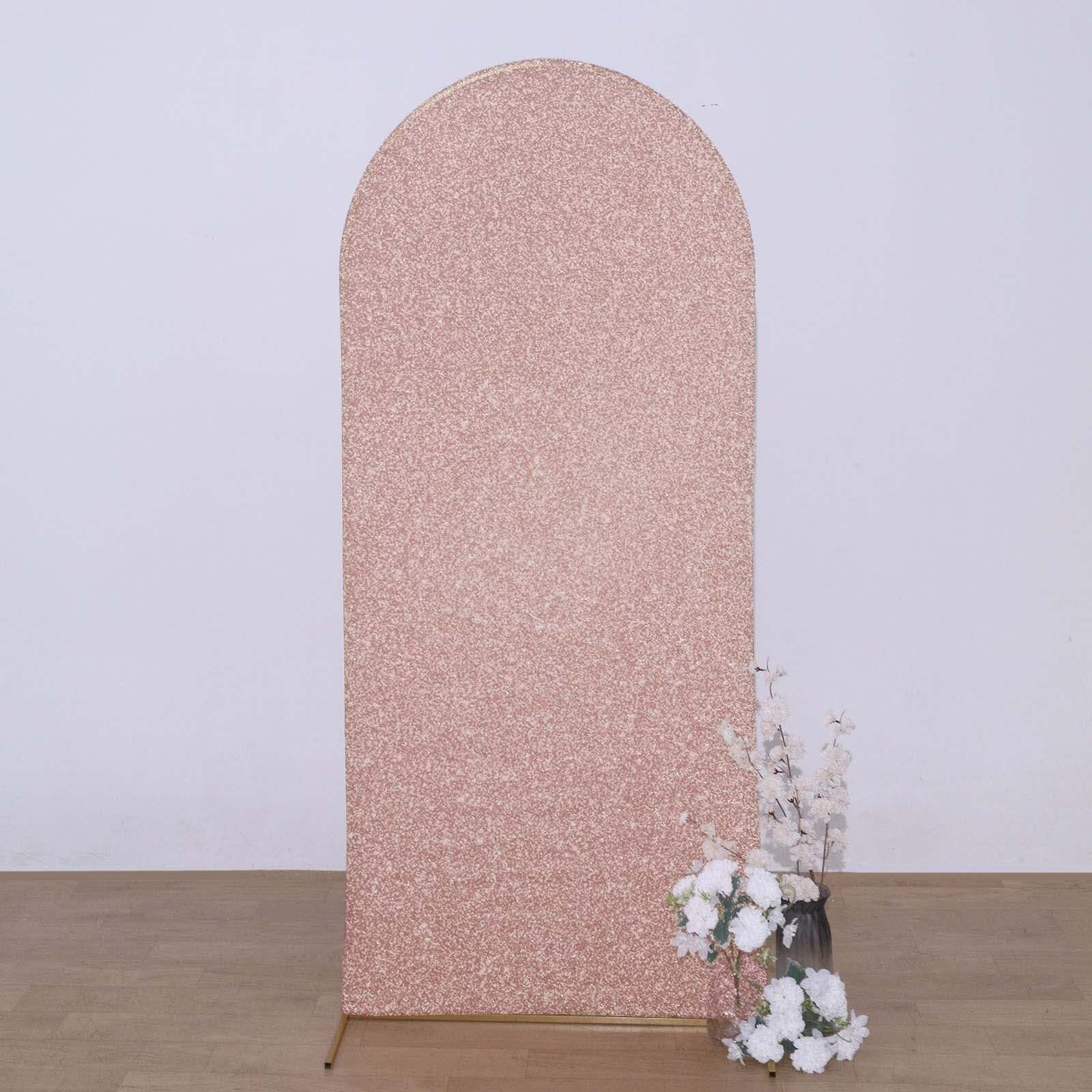 6ft Rose Gold Shimmer Tinsel Spandex Cover for Fitted Round Top Wedding Arch Stand