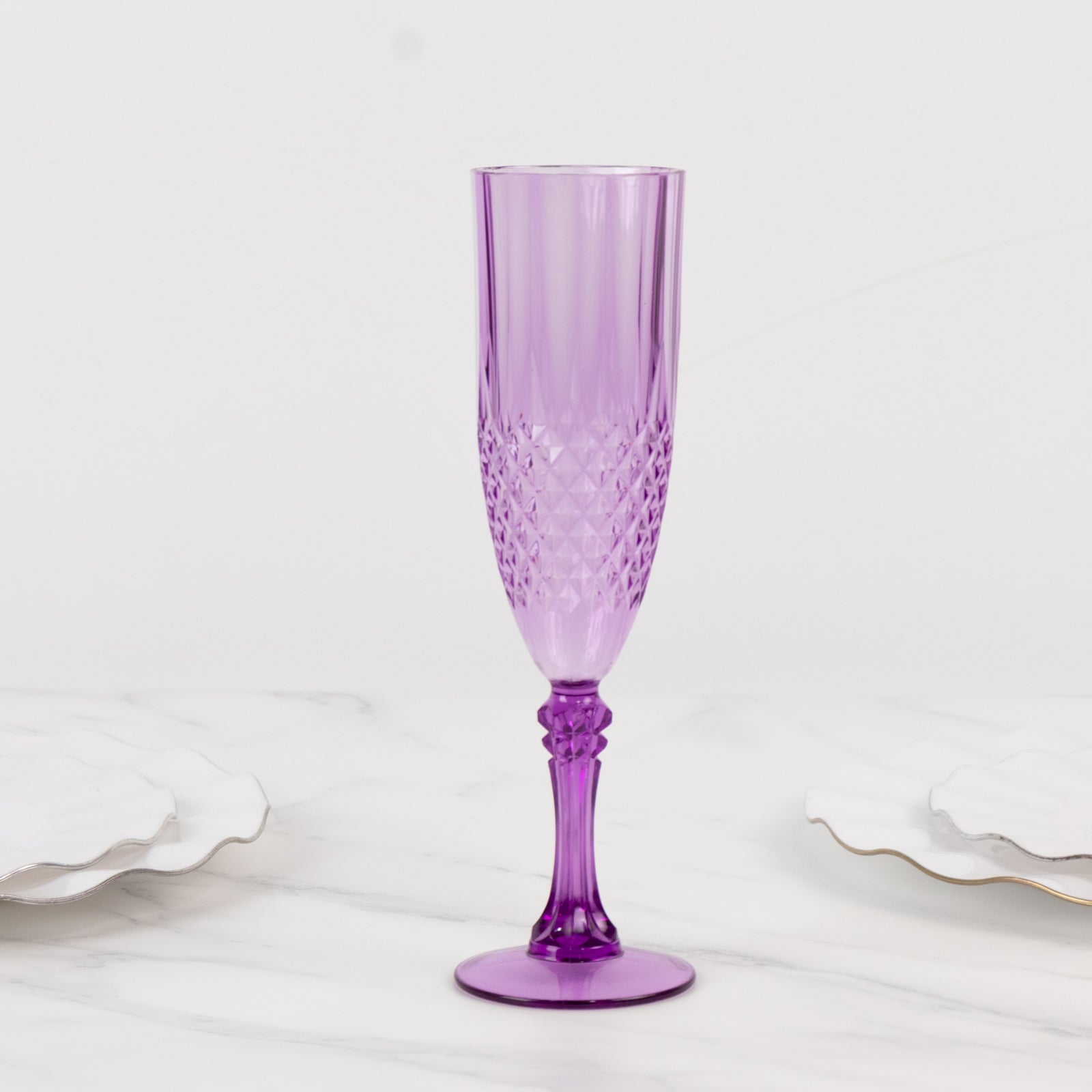 8oz Reusable Purple Transparent Crystal Cut Style 6-Pack Plastic Wedding Toast Flutes