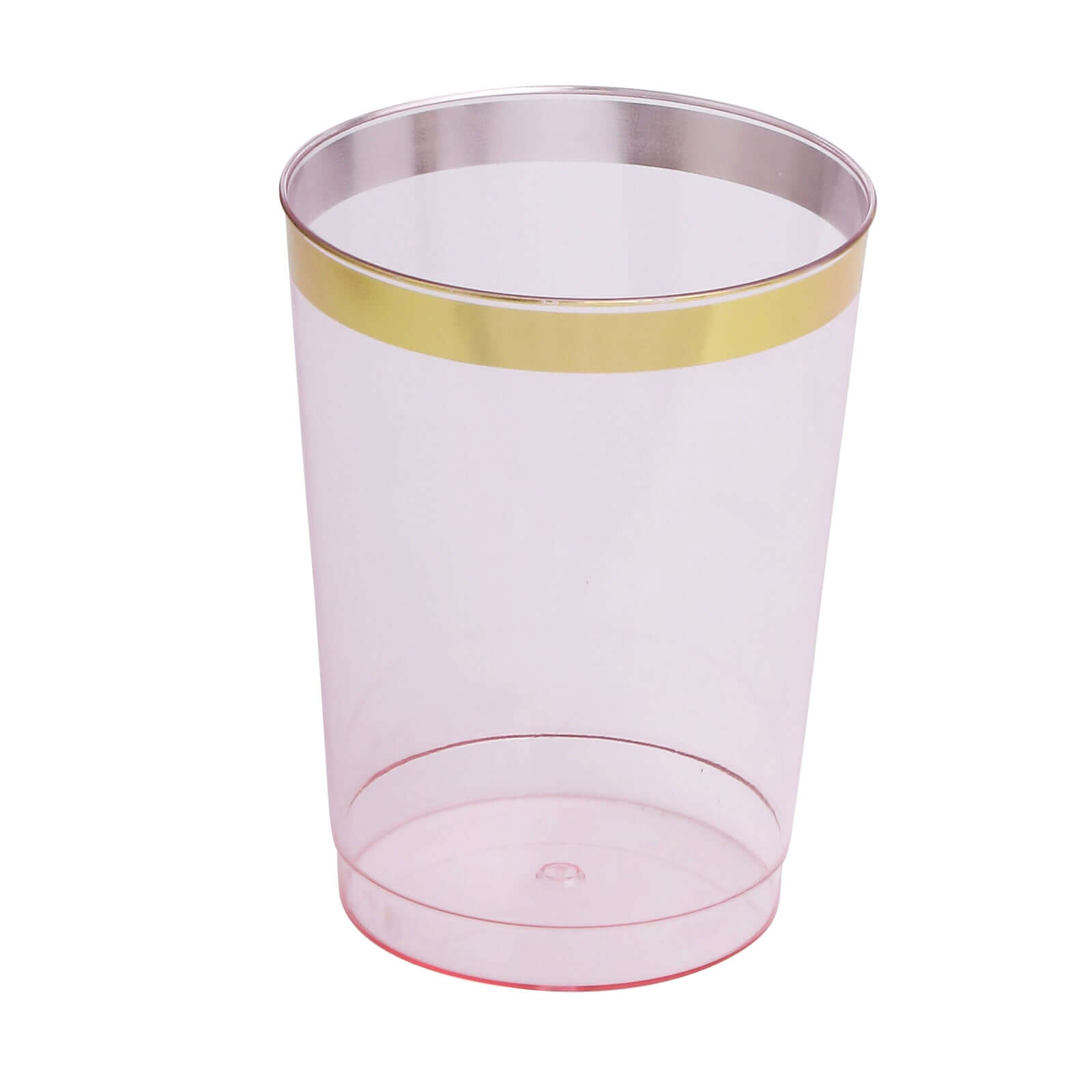 25-Pack 10oz Disposable Plastic Tumbler Cups in Transparent Blush with Stylish Gold Rim