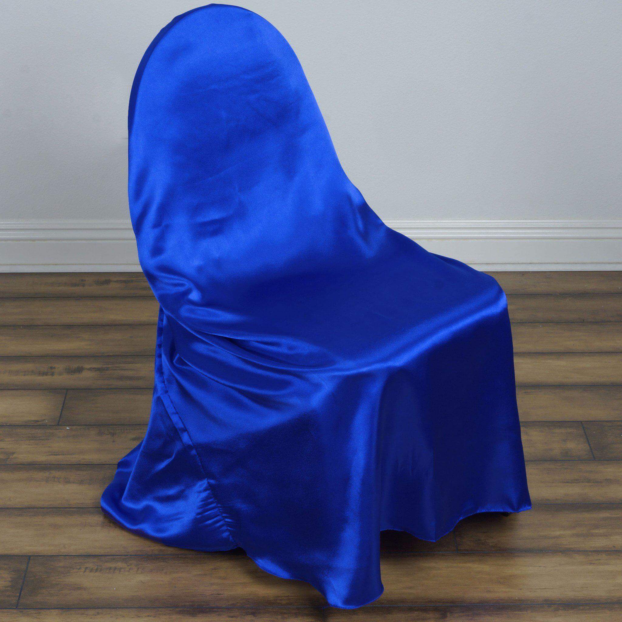Royal Blue Satin Self-Tie Chair Cover - Universal & Durable for Multiple Chair Types