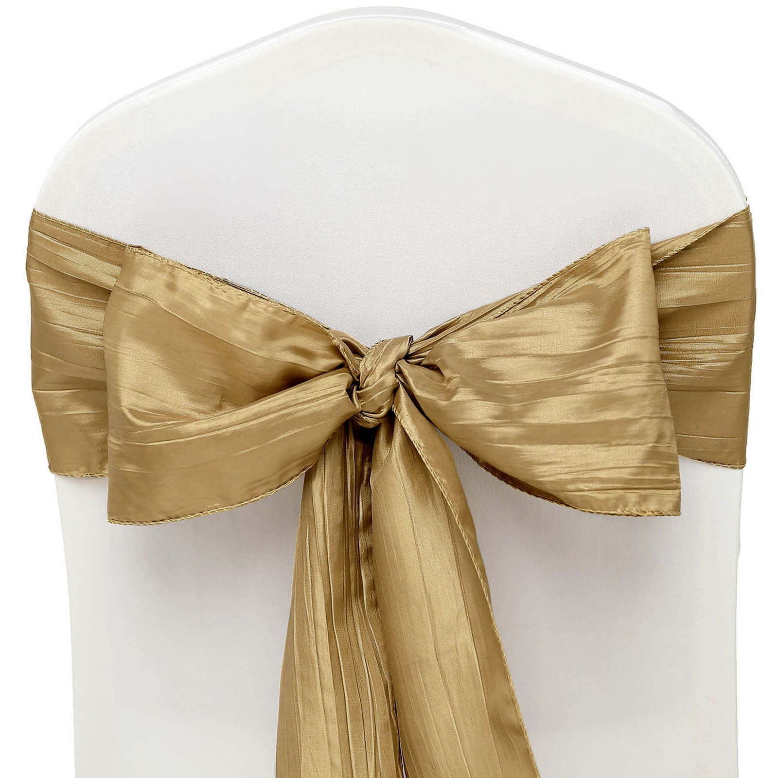 Gold Taffeta Chair Sashes - 5 Pack for Weddings & Events, Accordion Crinkle Style