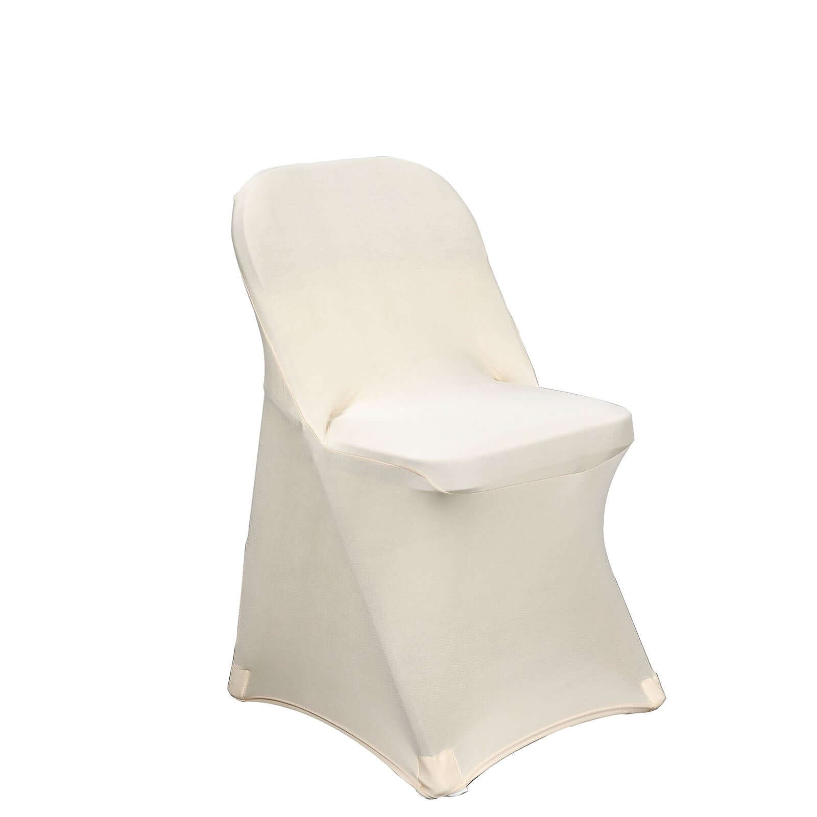 Premium Reusable Beige Spandex Stretch Slipcover for Folding Chairs - 160GSM Wrinkle-Resistant