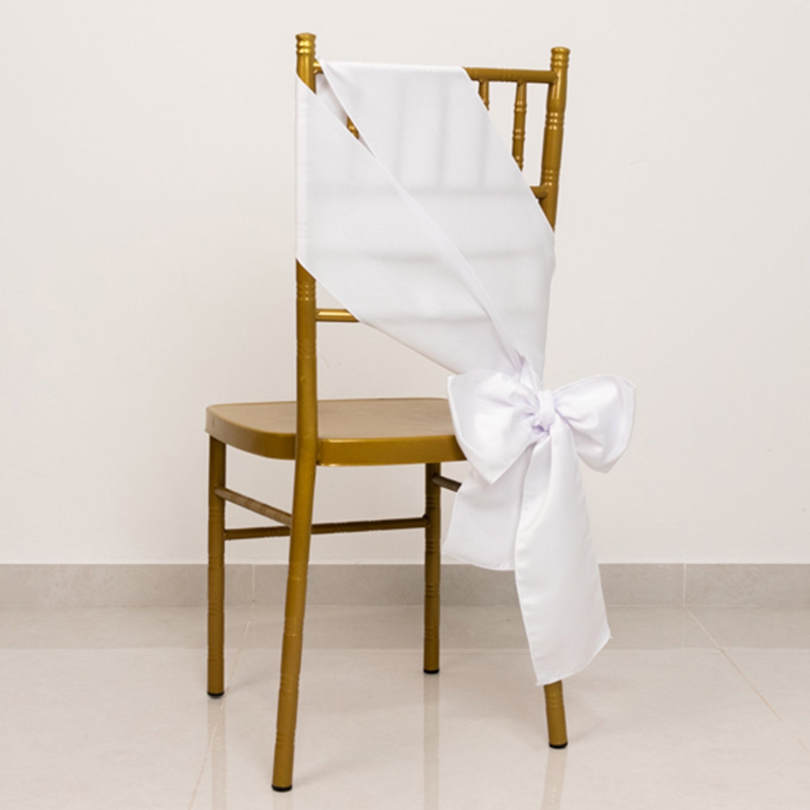 5-Pack White Lamour Satin Chair Sashes (6x106) - Stylish Reusable Decor for Weddings & Gatherings