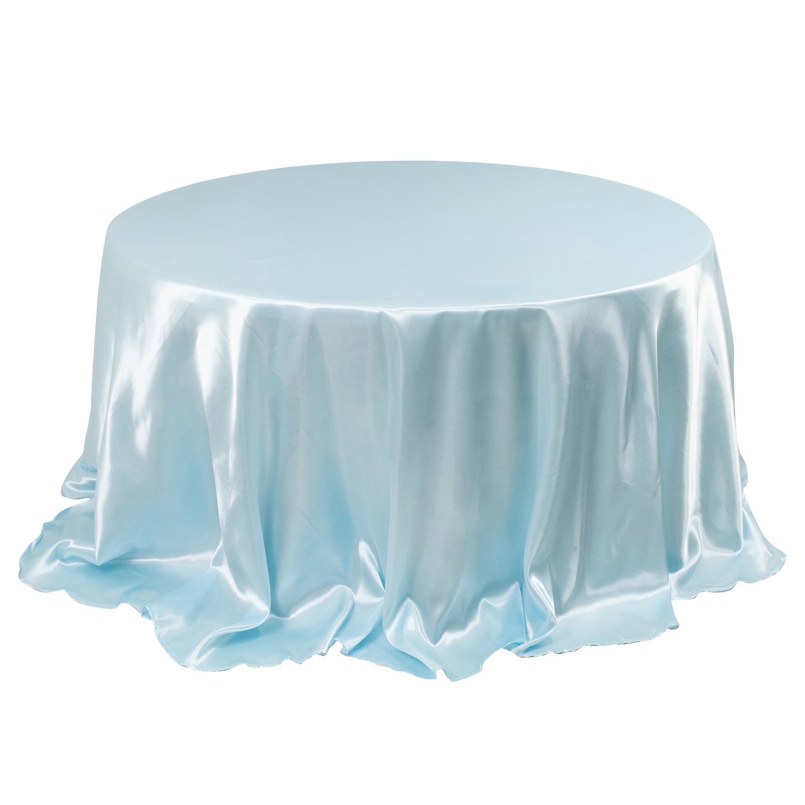 Light Blue Satin 132-Inch Round Seamless Stylish Tablecloth