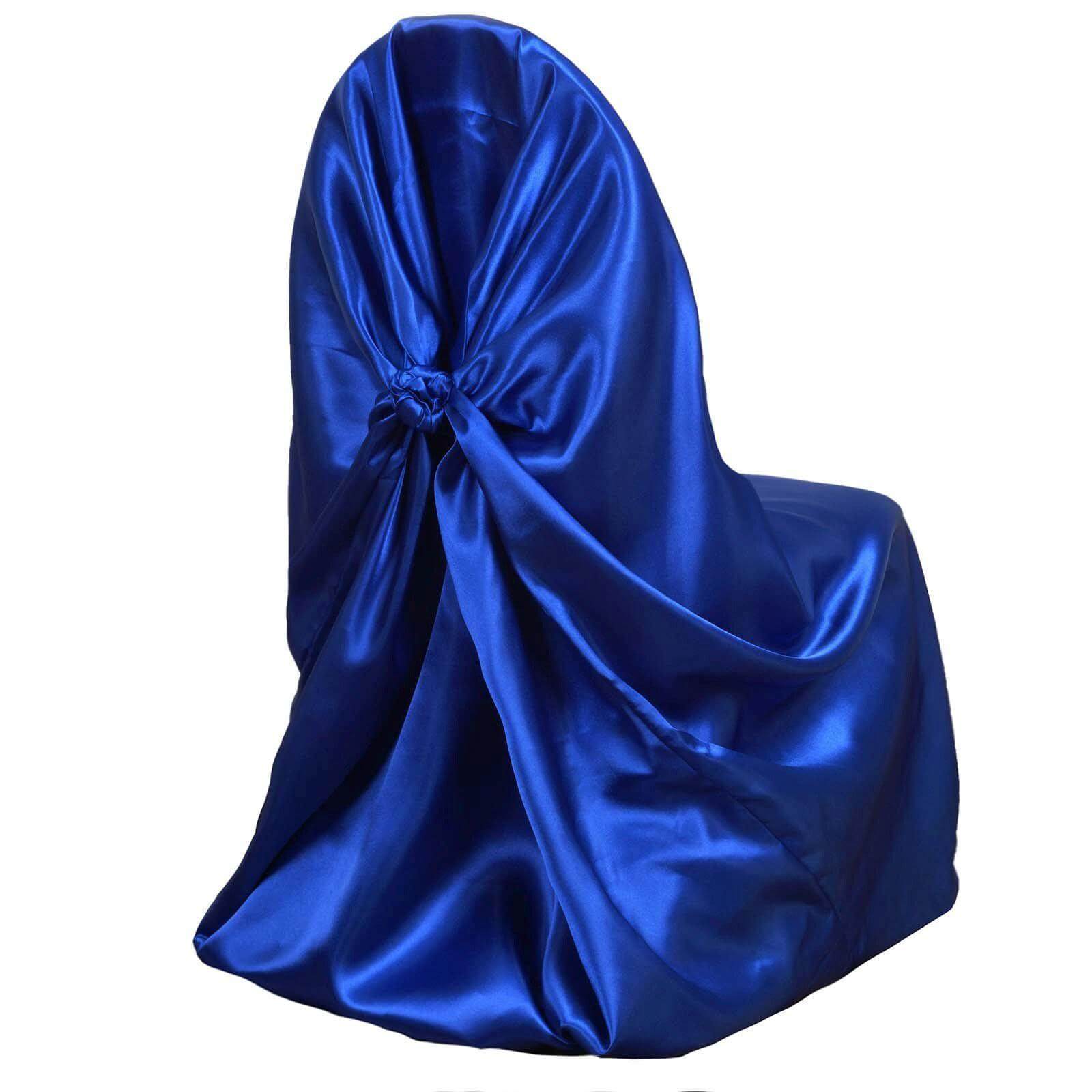 Royal Blue Satin Self-Tie Chair Cover - Universal & Durable for Multiple Chair Types