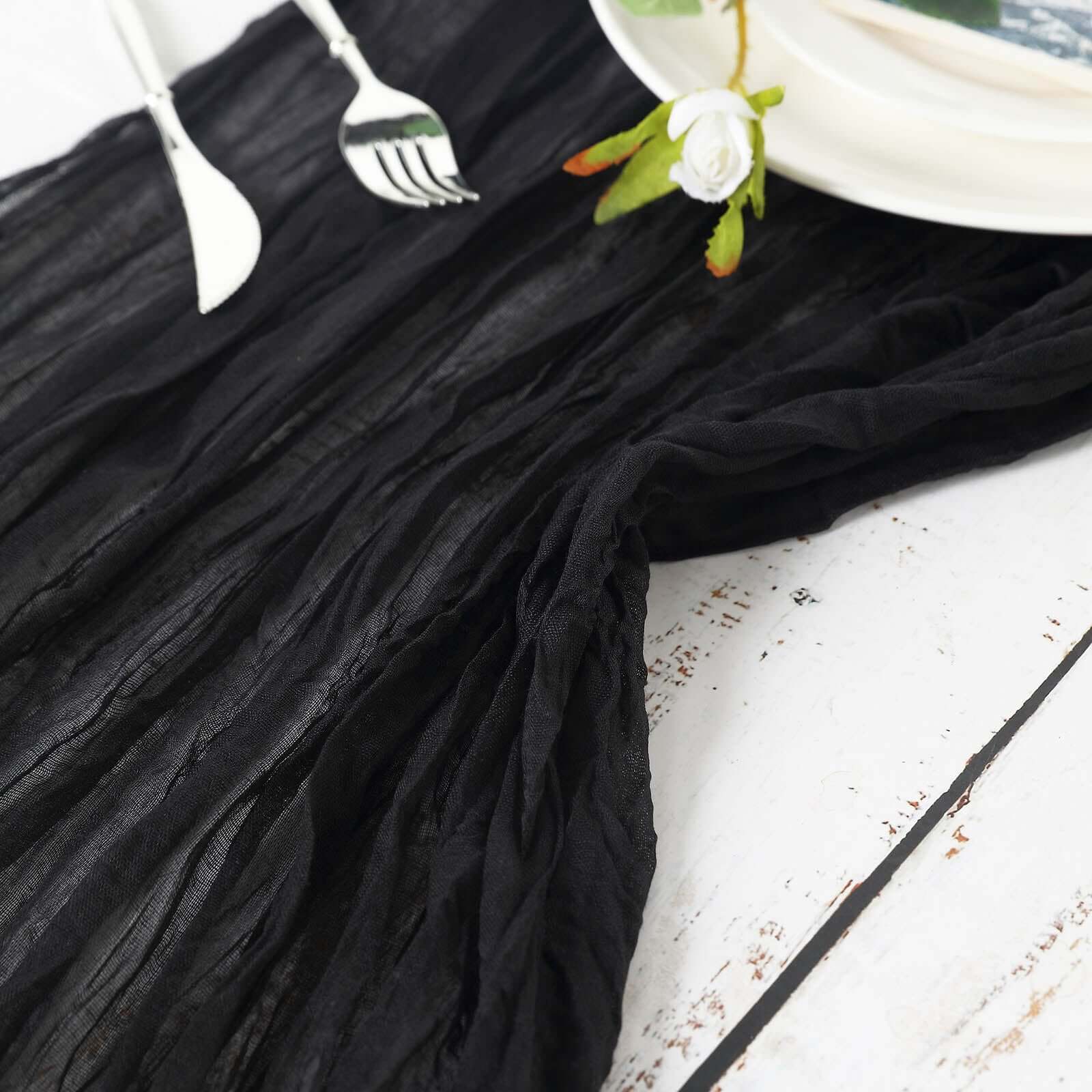 Hot! Soft & Rustic Boho Black Cheesecloth 10ft Table Runner