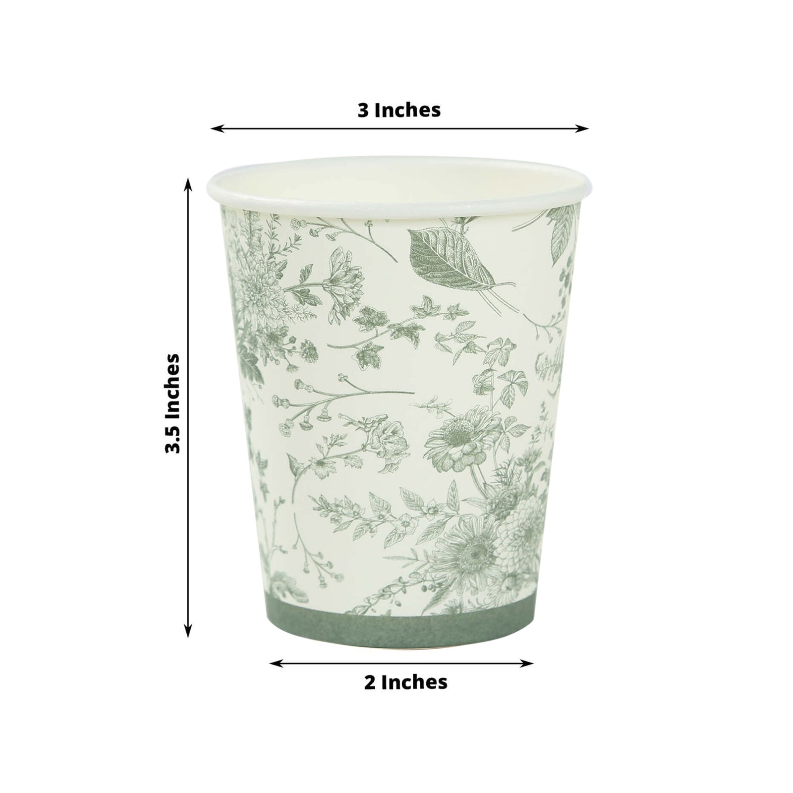 24-Piece 9oz Disposable Paper Party Cups in Elegant White & Sage Green French Toile Design