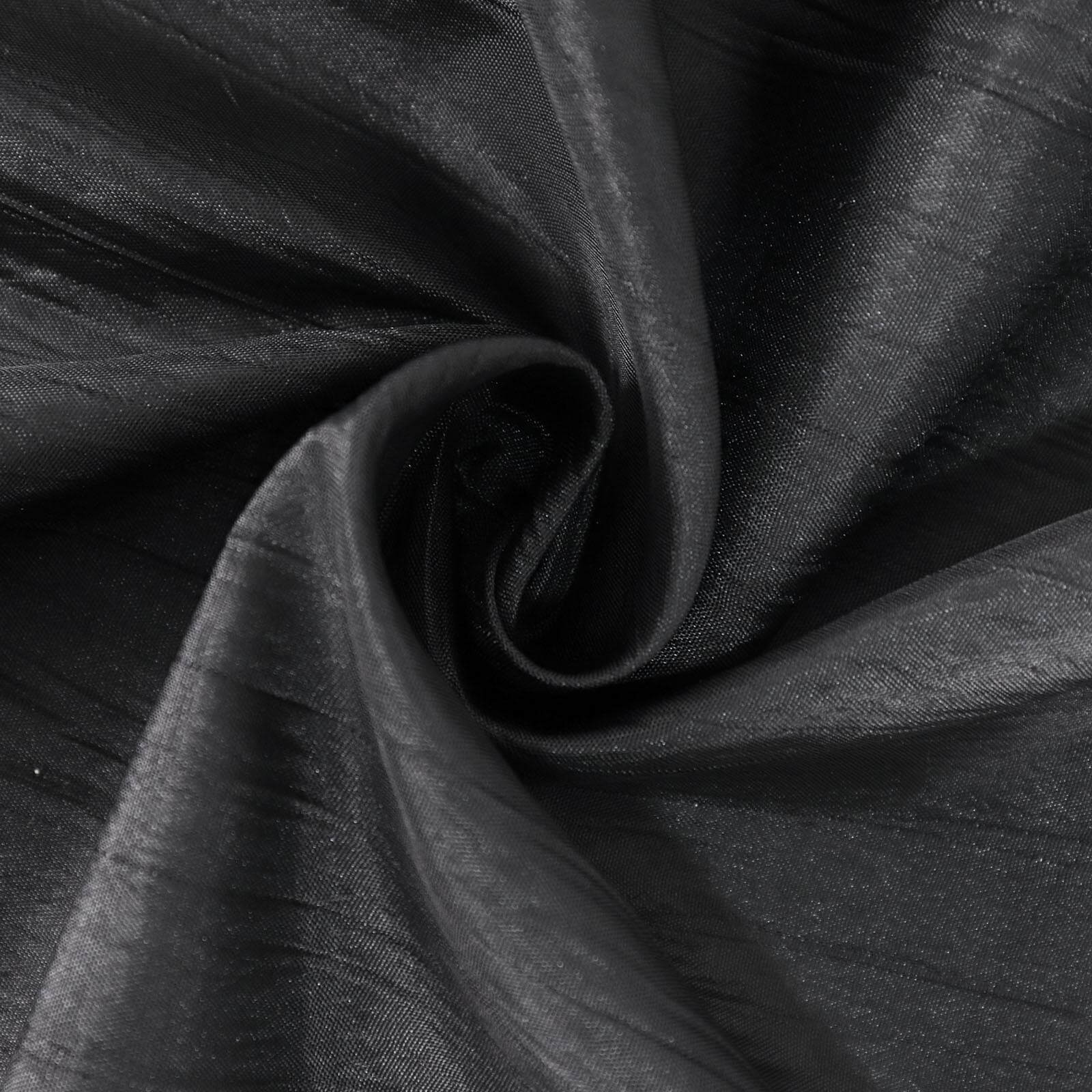 Black 132-Inch Seamless Accordion Crinkle Taffeta Round Tablecloth for Elegant Occasions