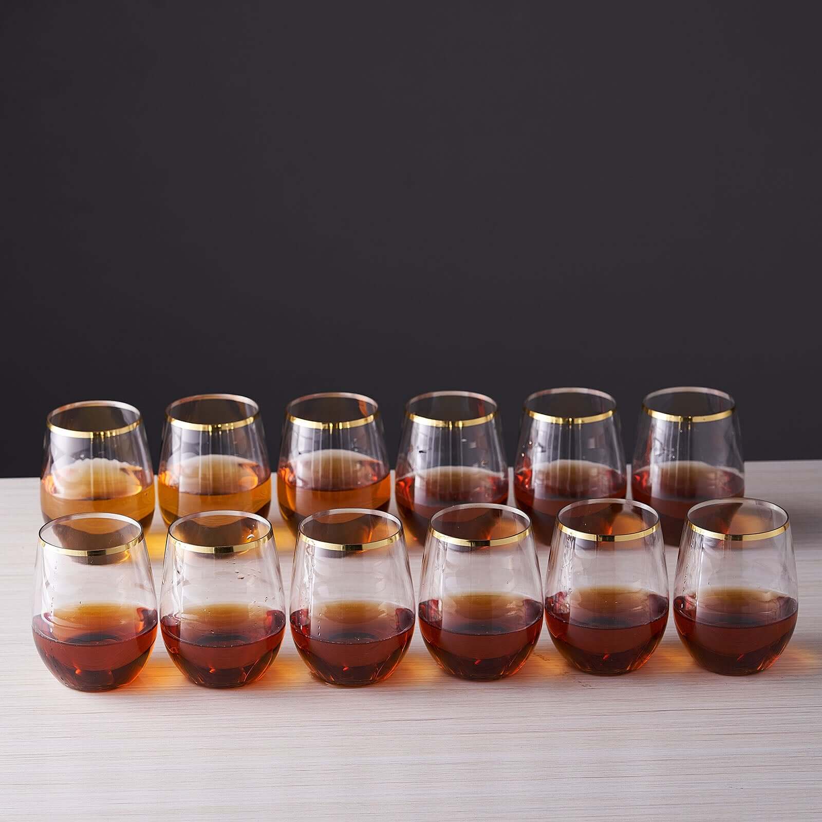 12-Pack Reusable 12oz Clear Plastic Wine Tumblers with Gold Rim - Ideal for Events