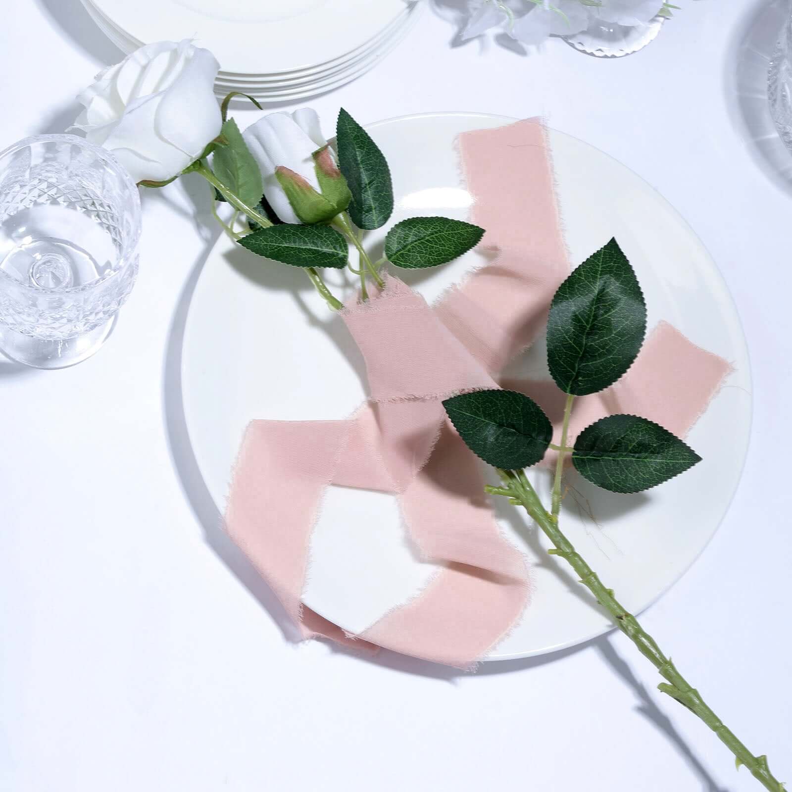 2-Pack 6-Yard Blush Silk-Like Chiffon Linen Ribbon Rolls for Weddings and Gift Wrapping