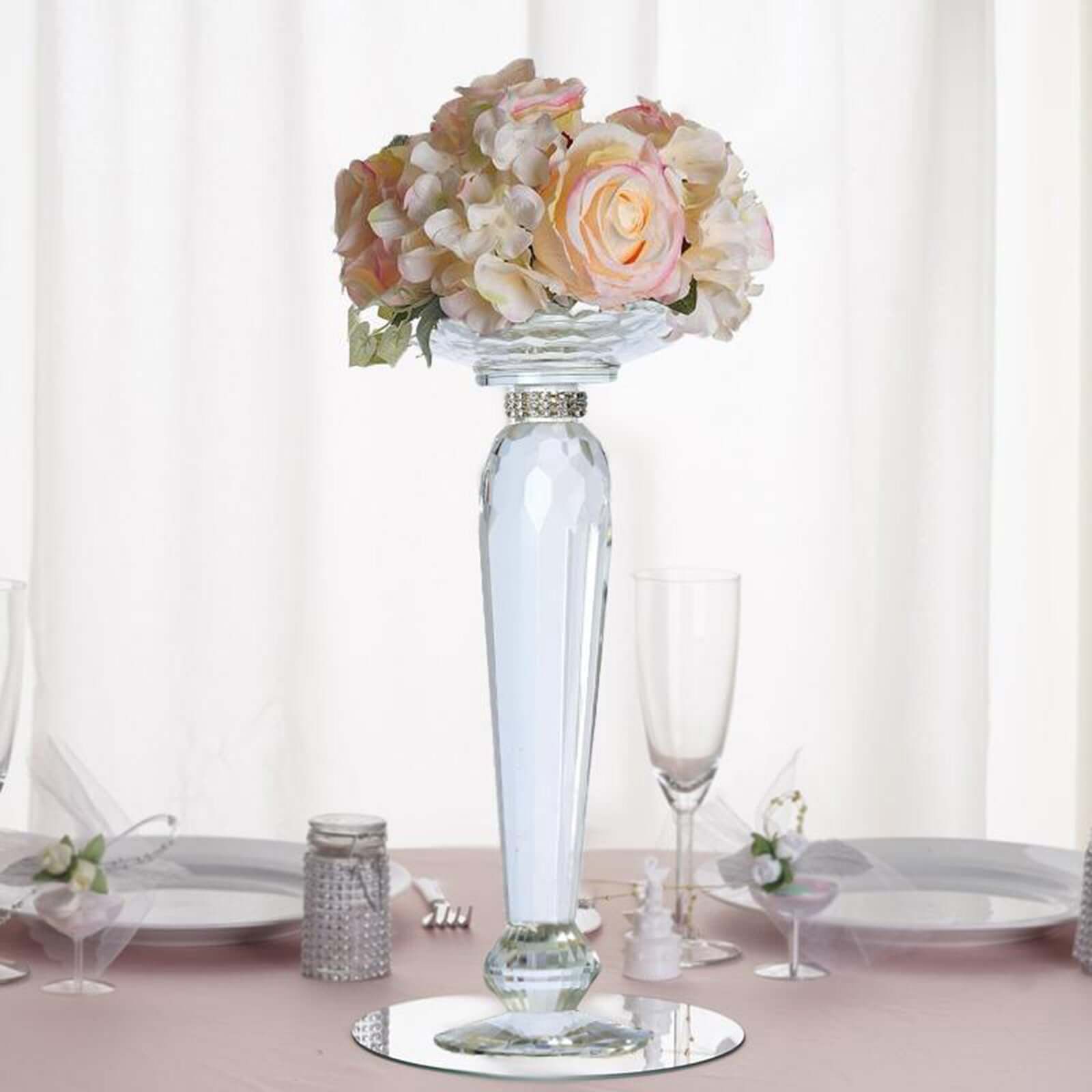 2-Pack 11-Inch Cut Crystal Glass Pillar Candle Holders for Decorative Use