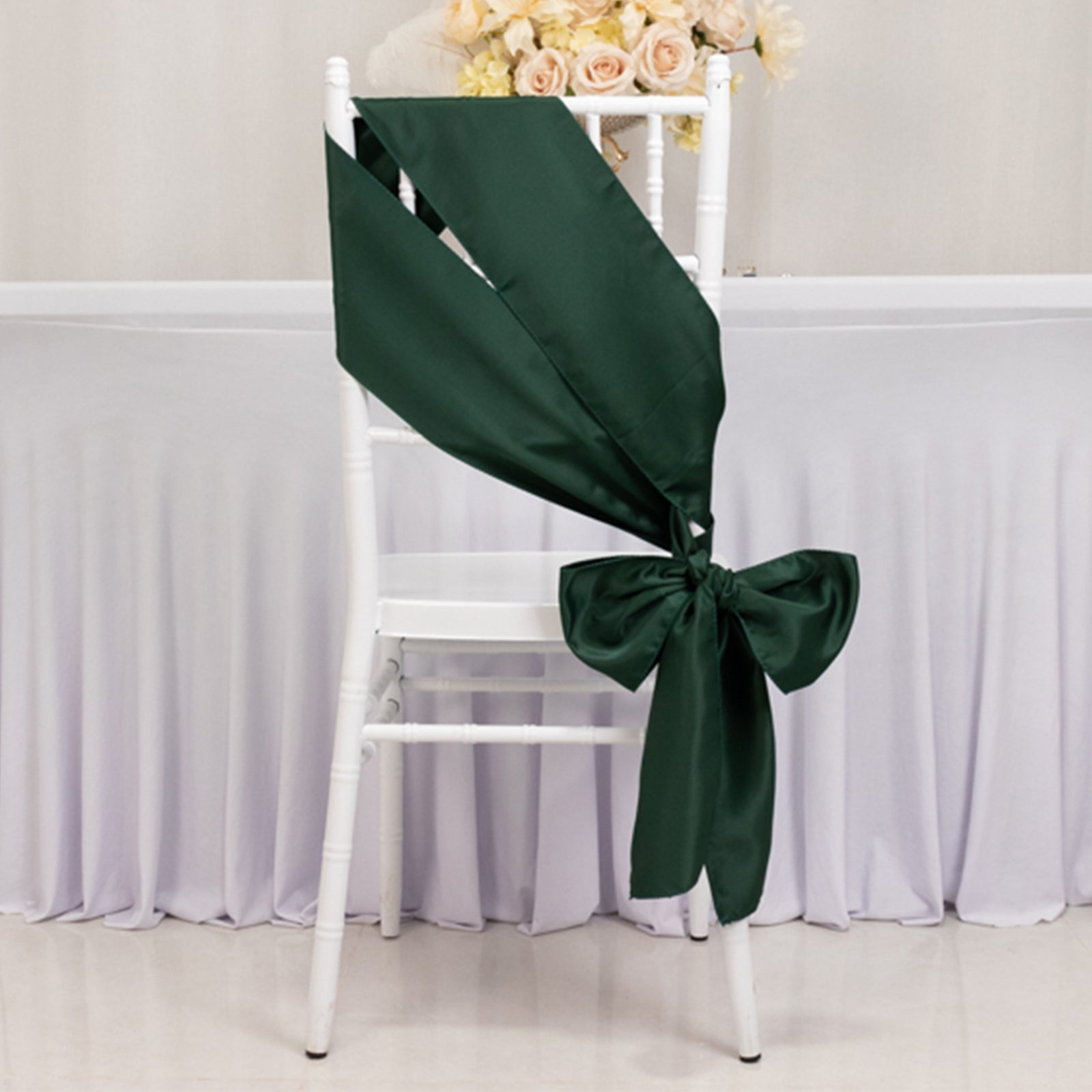 5-Piece Lamour Satin Hunter Emerald Green 6x106 Chair Sashes - Reusable Decorative Bows