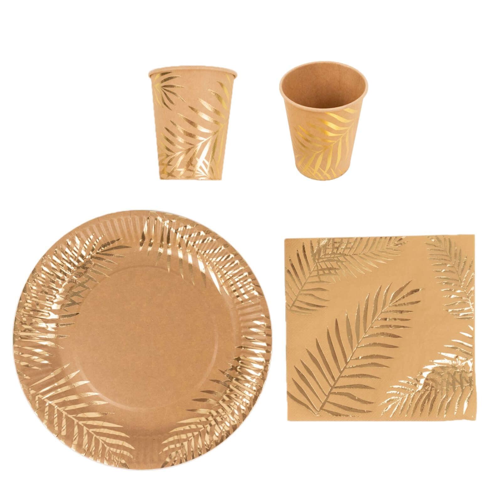 Hot Deal! 72-Piece Disposable Paper Dinnerware Set with Gold Foil Palm Leaves Print