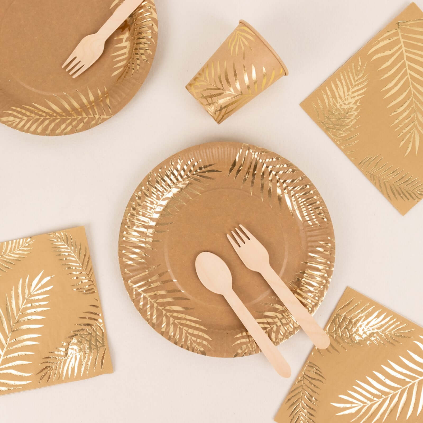 Hot Deal! 72-Piece Disposable Paper Dinnerware Set with Gold Foil Palm Leaves Print