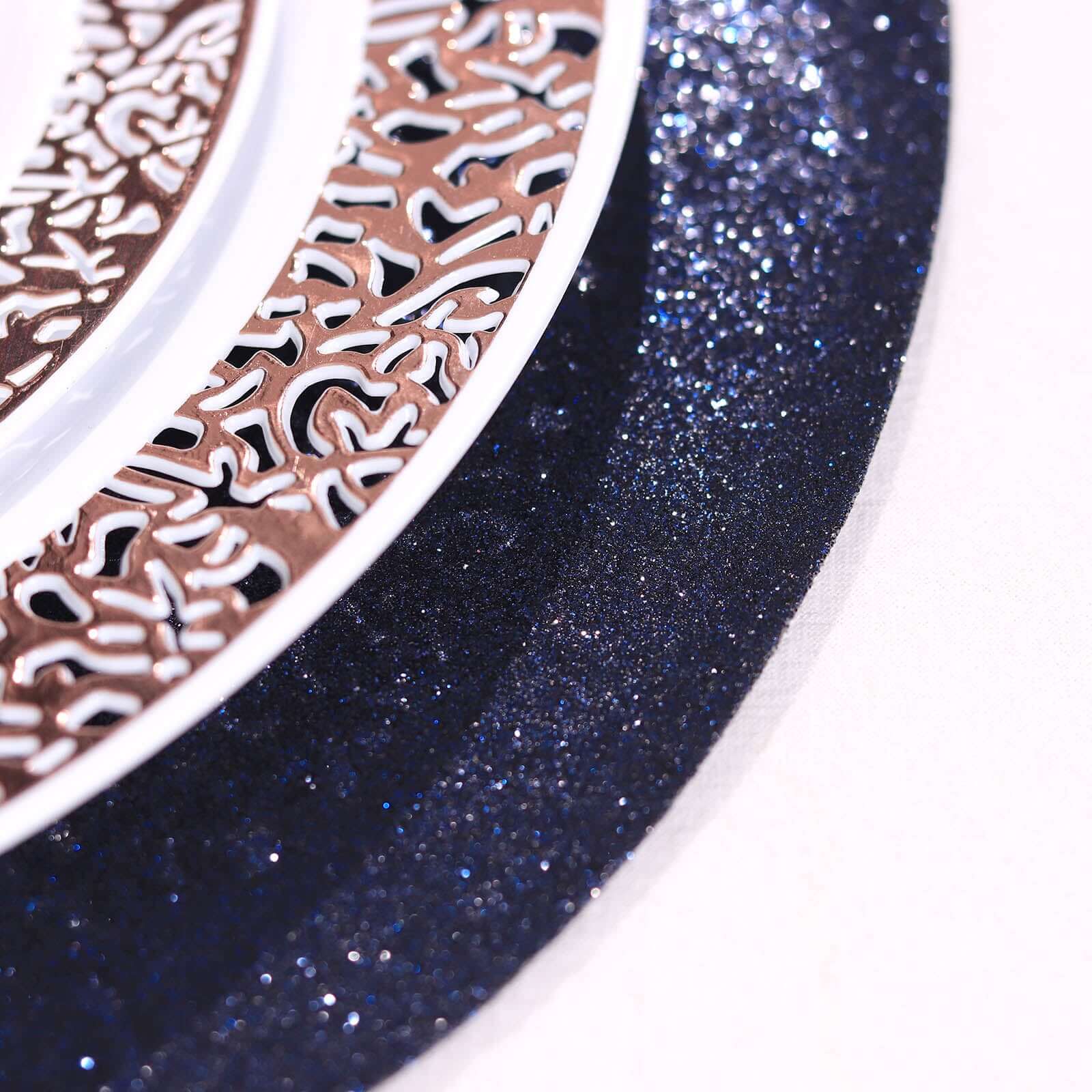 6-Piece Set of Navy Blue Glitter Round Placemats - Non-Slip and Heat-Resistant for Dining Tables