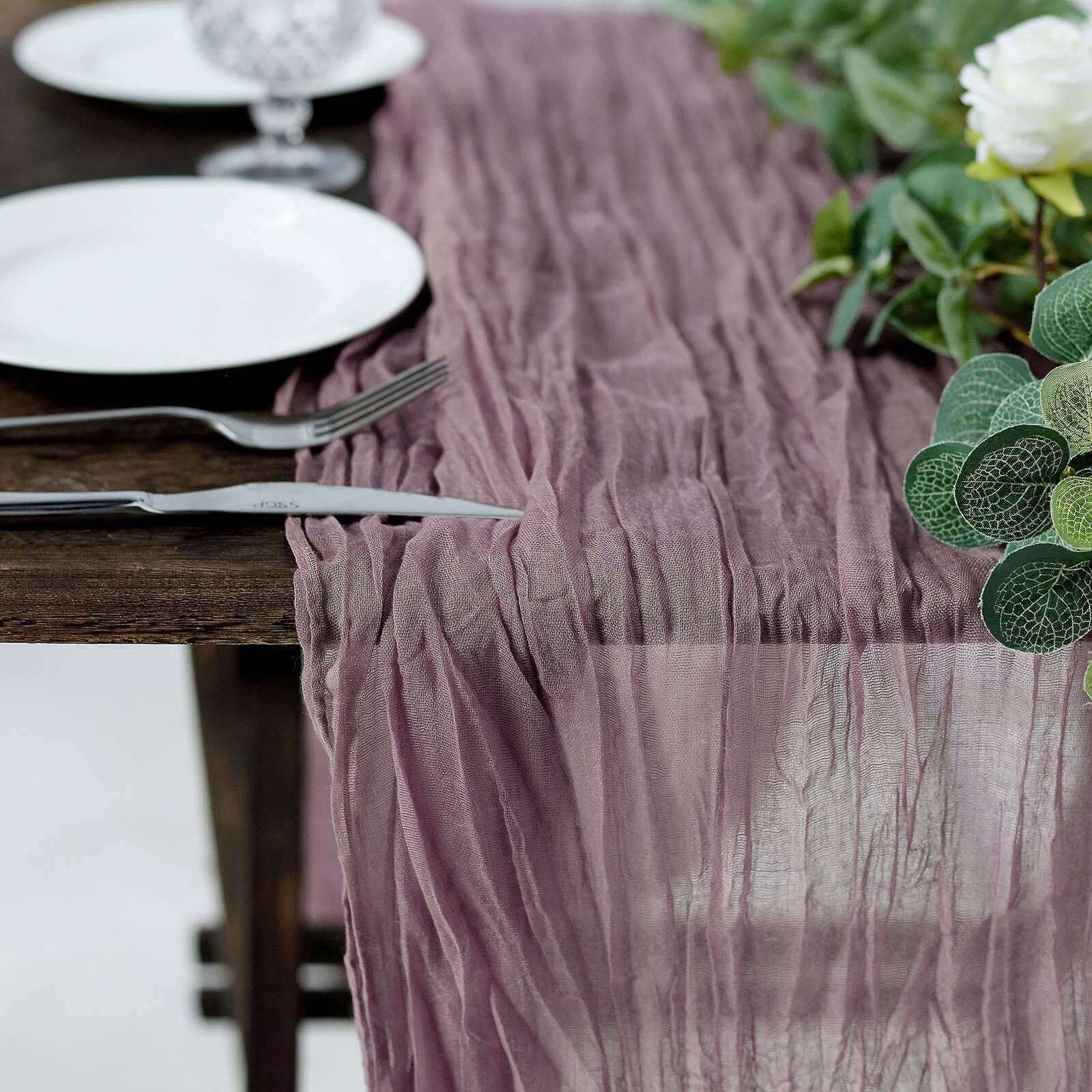 Exclusive Violet Amethyst Cheesecloth Gauze 10ft Table Runner for Rustic Boho Events
