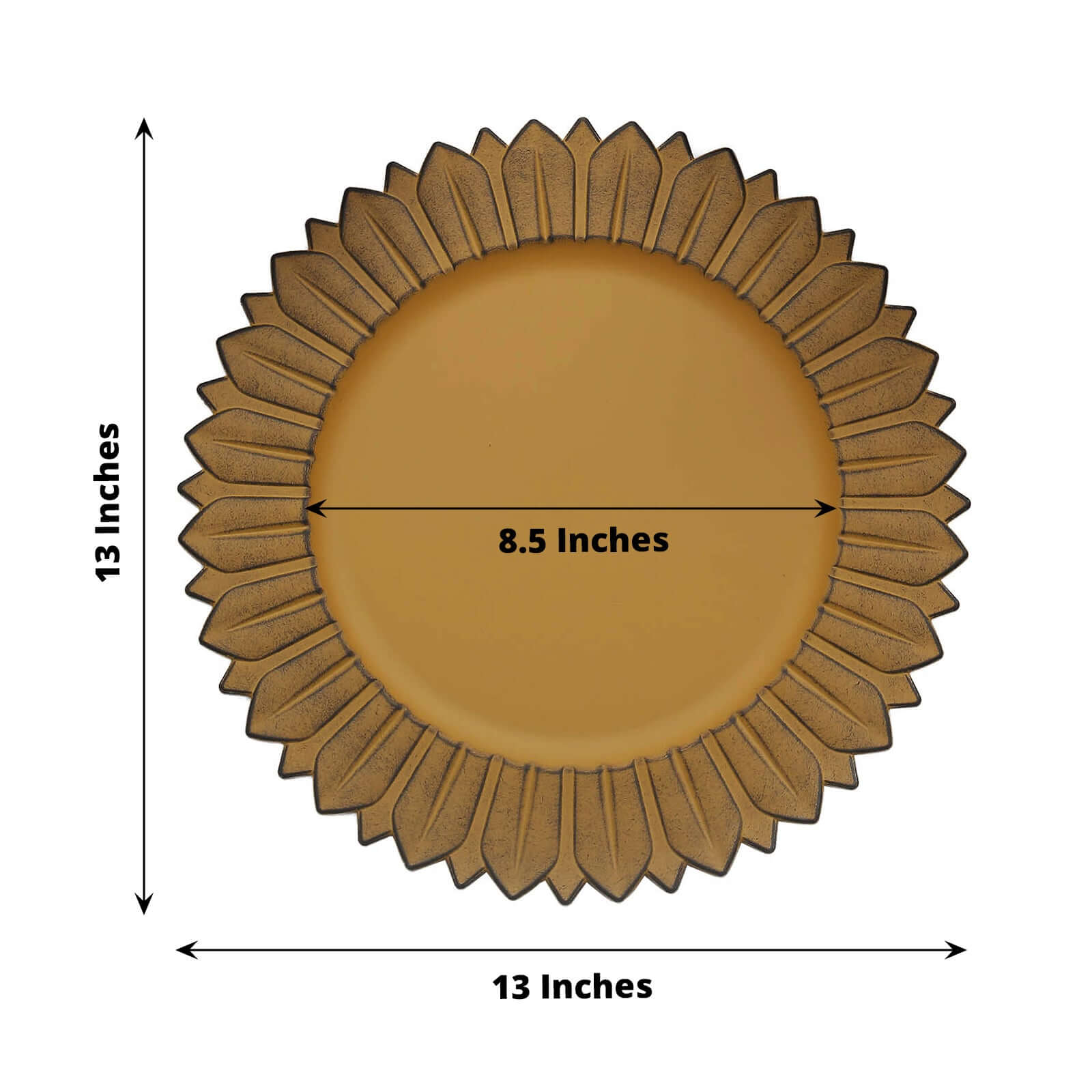 6-Piece Set of 13-Inch Matte Mustard Yellow Plastic Round Charger Plates with Sunflower Rim