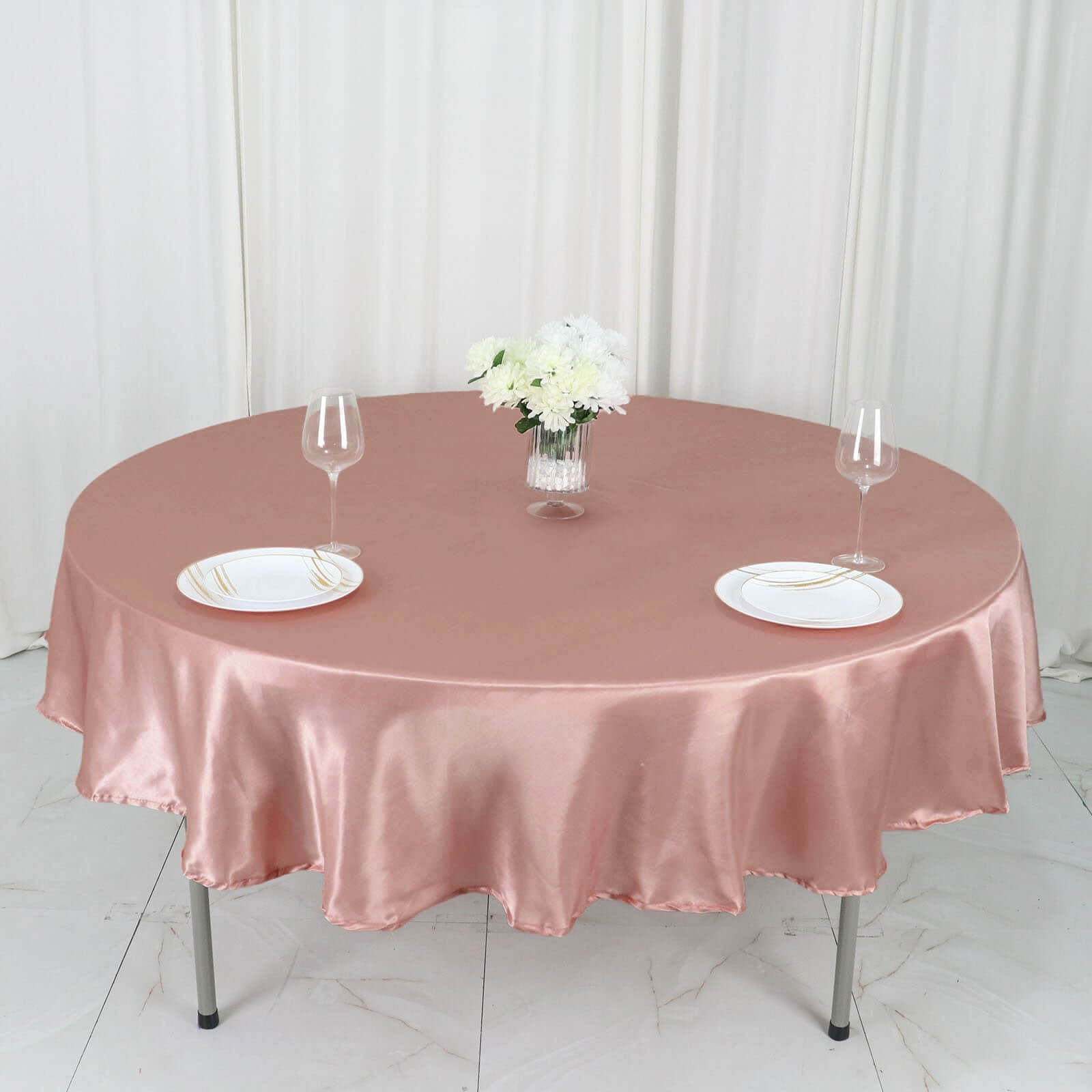 Exclusive Dusty Rose Satin Round Tablecloth - 90 Inches, Smooth & Lustrous